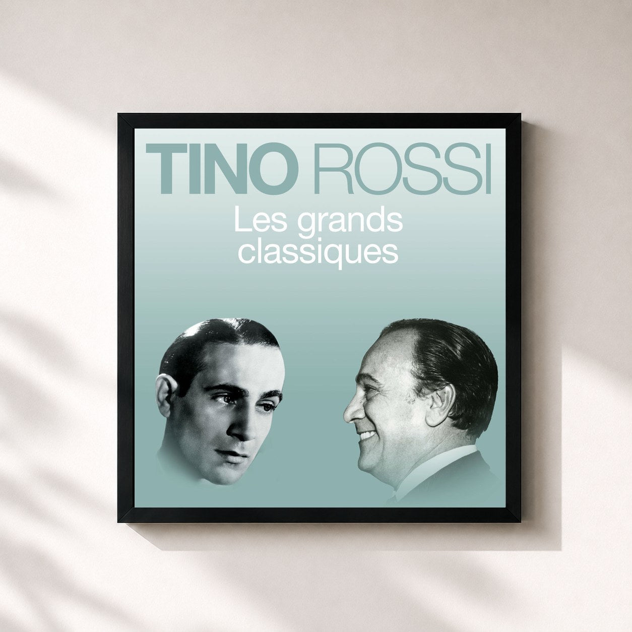 #noir Tableau carré de l'album Les grands classiques de Tino Rossi, cadre noir 32x32 cm