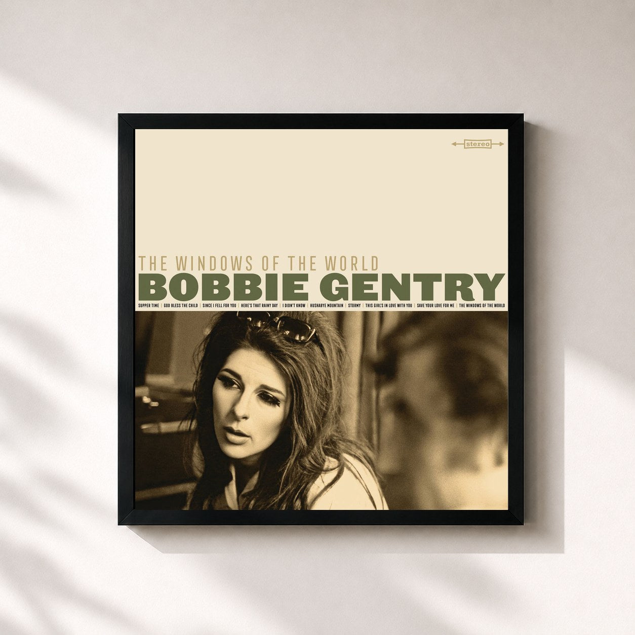 #noir Tableau carré de l'album The Windows Of The World de Bobbie Gentry, cadre noir 32x32 cm