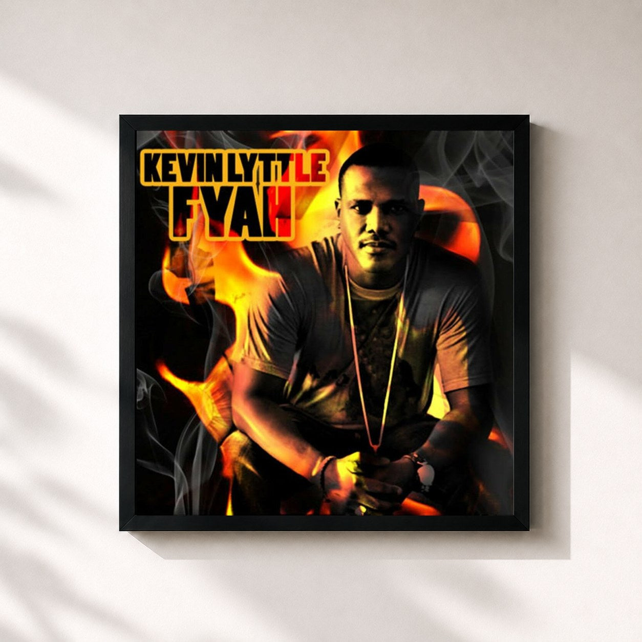 #noir Tableau carré de l'album Fyah Album de Kevin Lyttle, cadre noir 32x32 cm