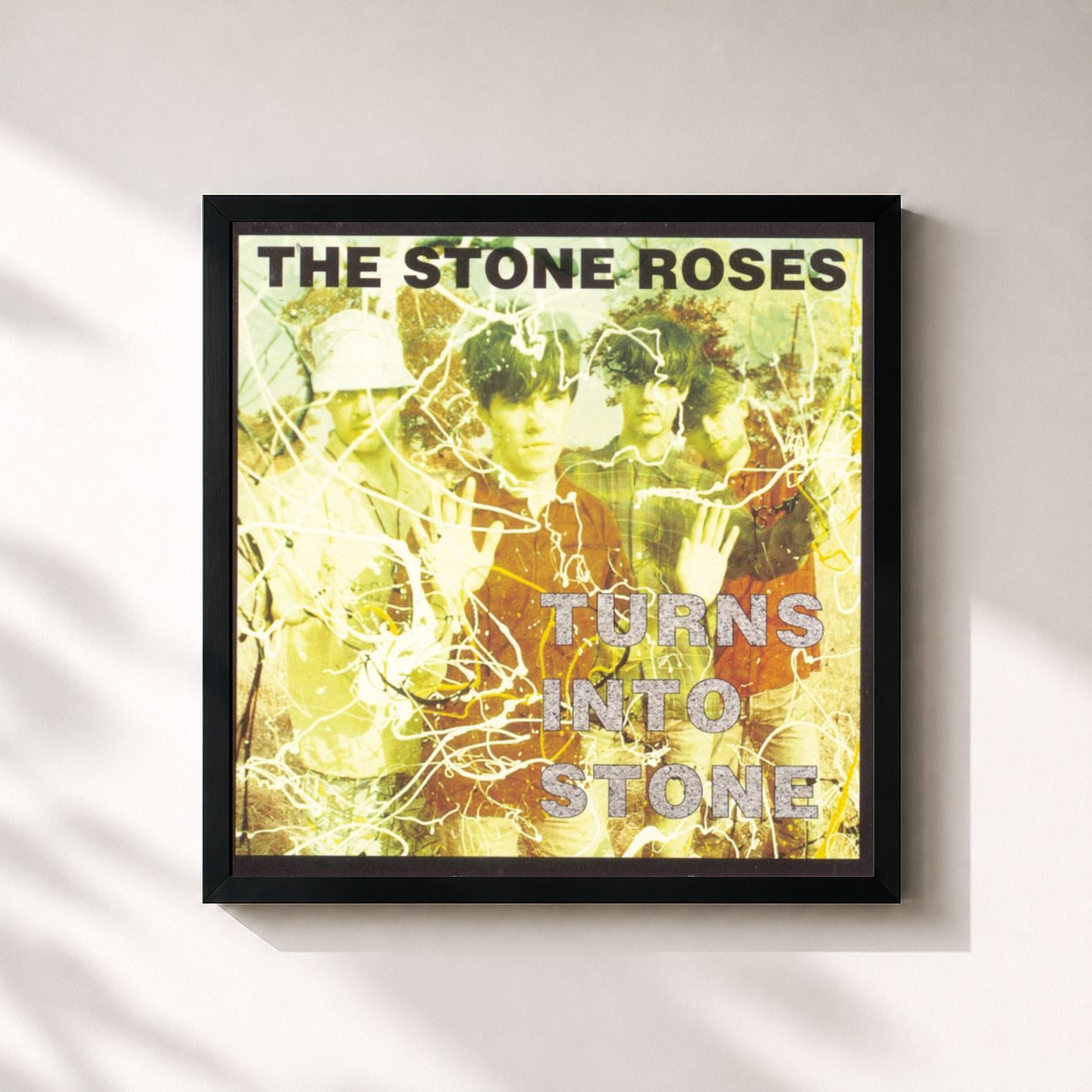 #noir Tableau carré de l'album Turns Into Stone de The Stone Roses, cadre noir 32x32 cm