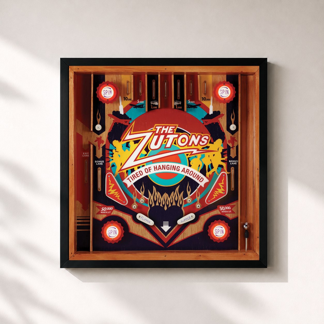 #noir Tableau carré de l'album Tired Of Hanging Around de The Zutons, cadre noir 32x32 cm