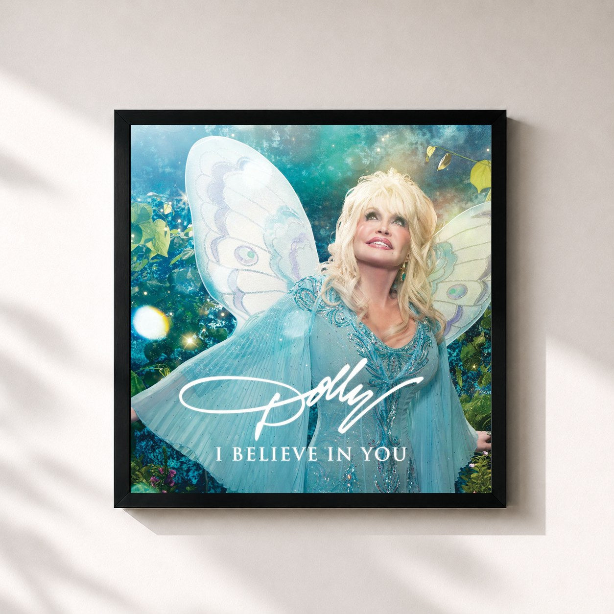 #noir Tableau carré de l'album I Believe in You de Dolly Parton, cadre noir 32x32 cm