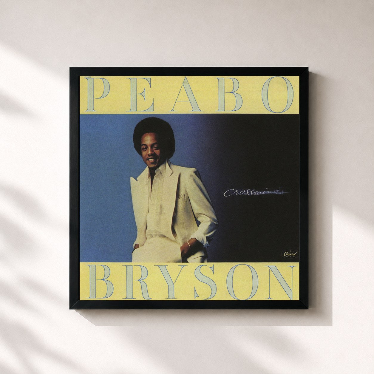 #noir Tableau carré de l'album Crosswinds de Peabo Bryson, cadre noir 32x32 cm