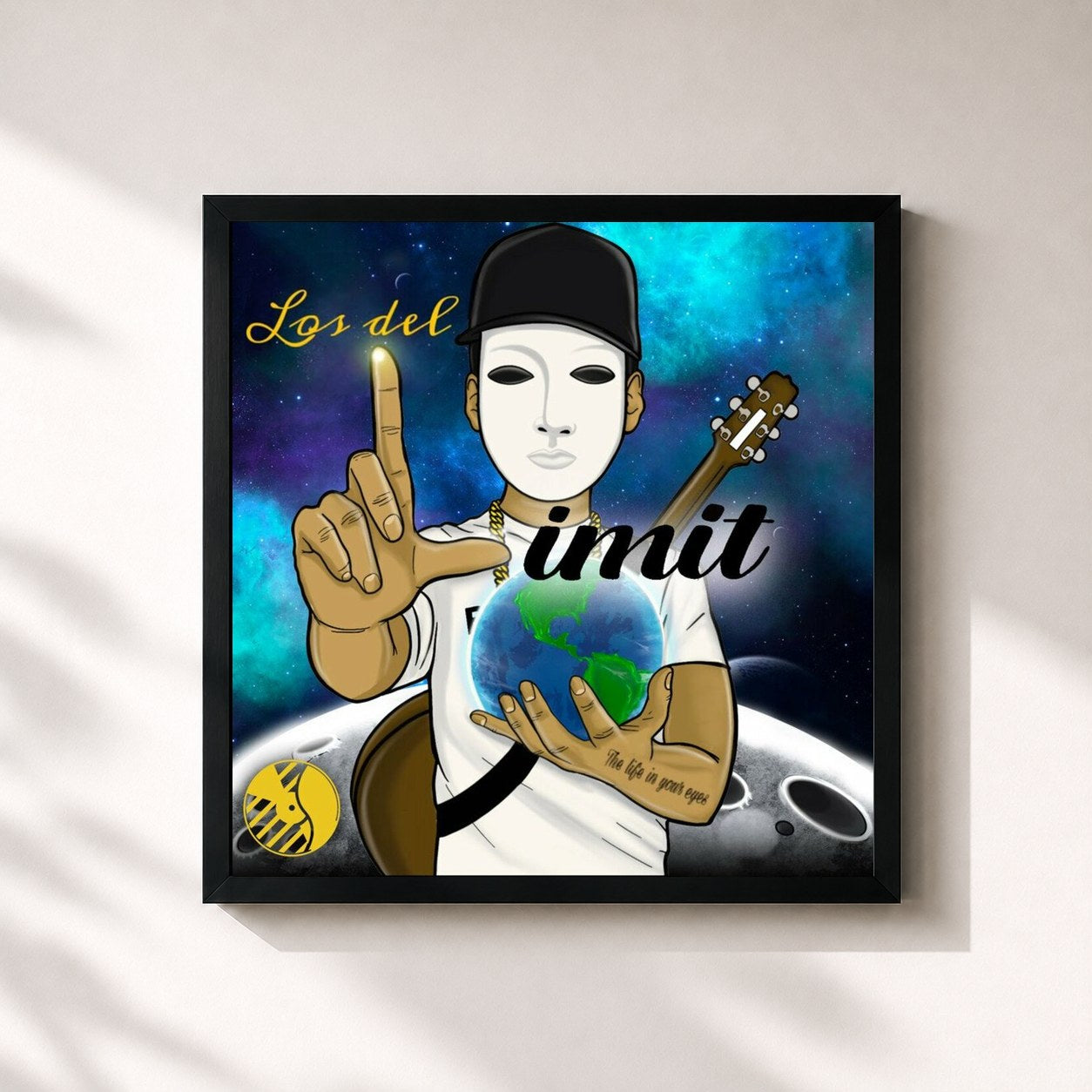 #noir Tableau carré de l'album The Life in Your Eyes de Los Del Limit, cadre noir 32x32 cm