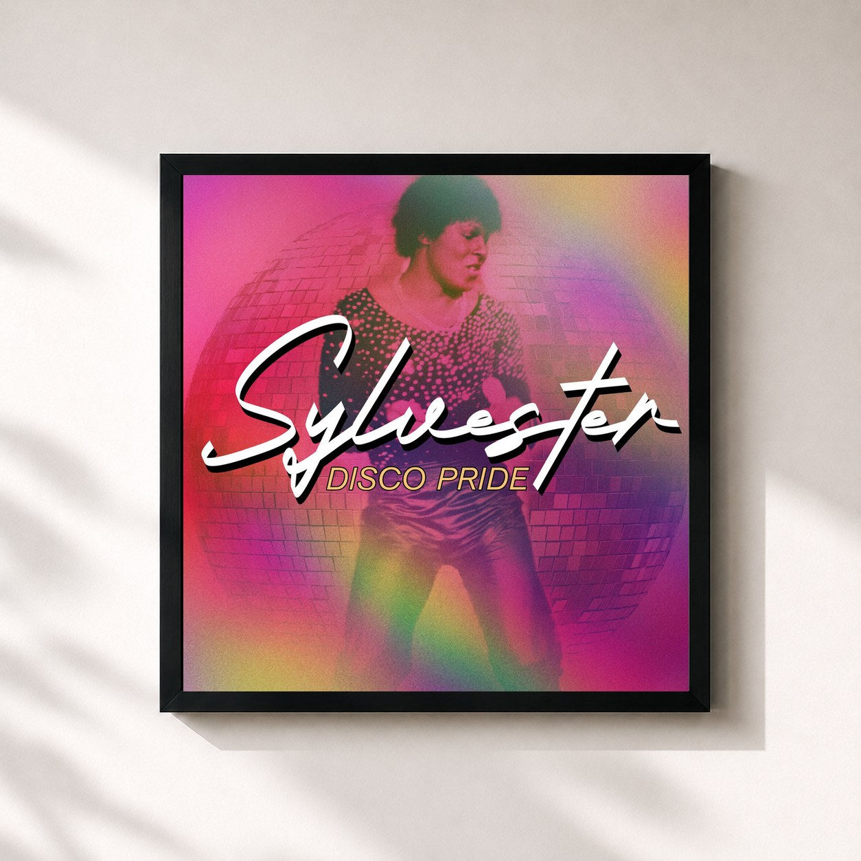 #noir Tableau carré de l'album Disco Pride de Sylvester, cadre noir 32x32 cm