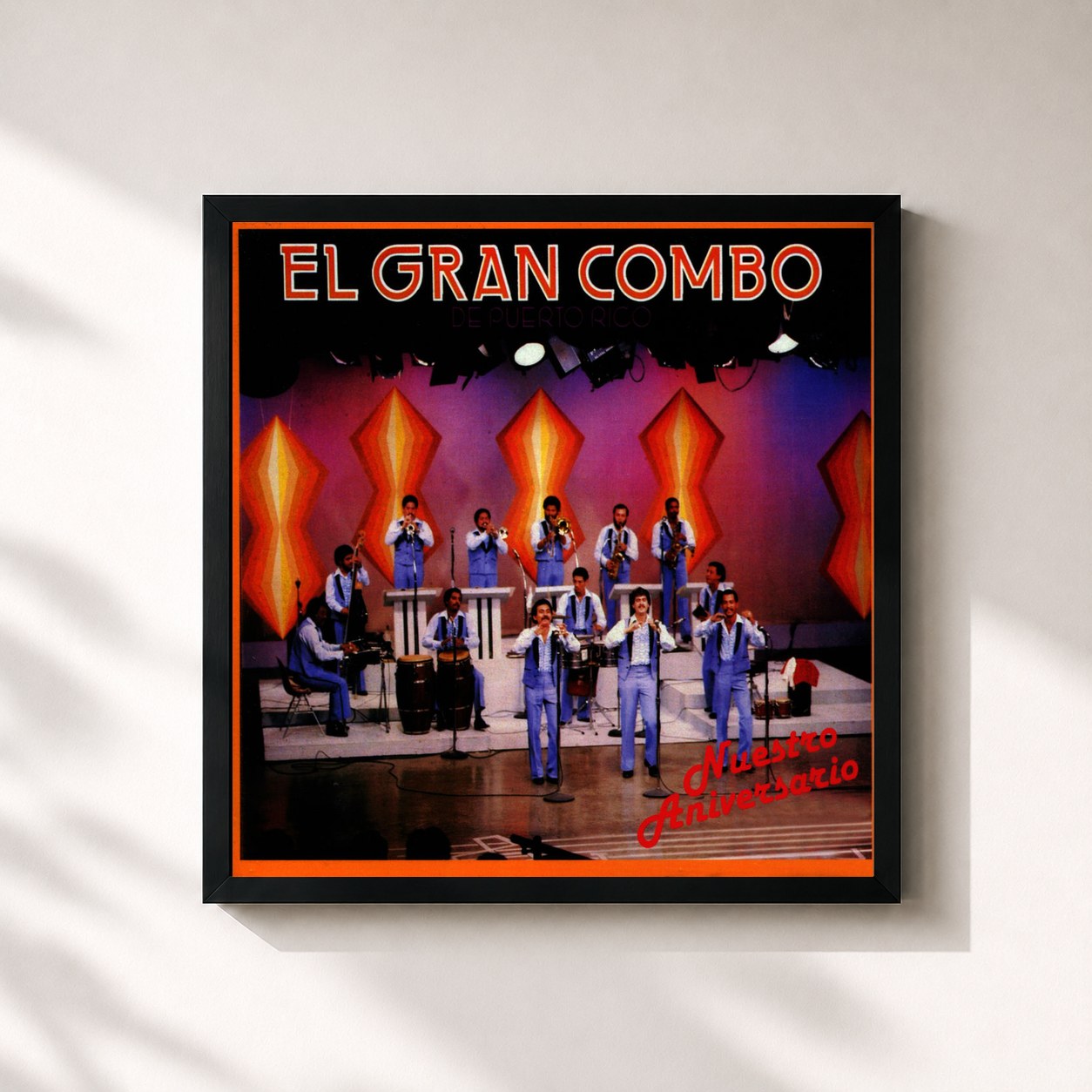 #noir Tableau carré de l'album Nuestro Aniversario de El Gran Combo, cadre noir 32x32 cm