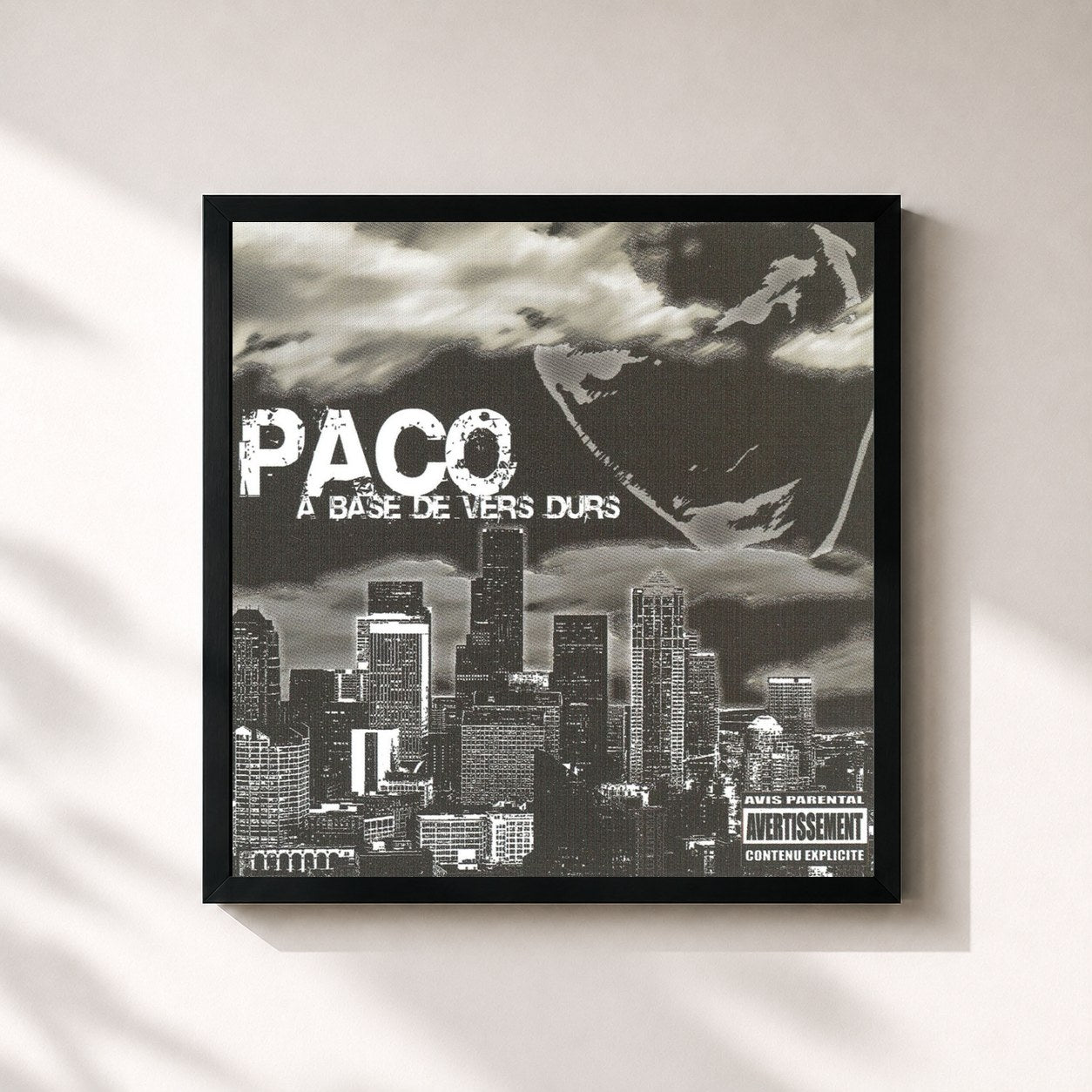 #noir Tableau carré de l'album A base de vers durs de PACO, cadre noir 32x32 cm