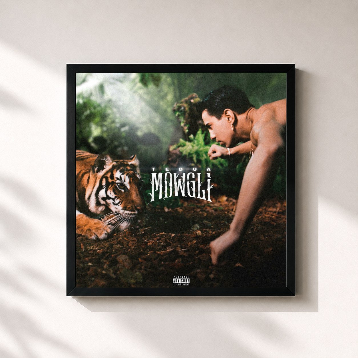 #noir Tableau carré de l'album Mowgli de Tedua, cadre noir 32x32 cm