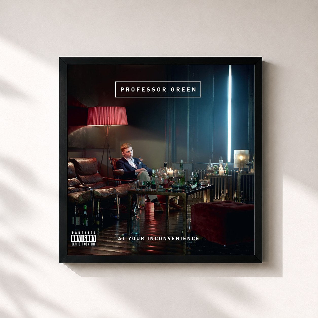#noir Tableau carré de l'album At Your Inconvenience de Professor Green, cadre noir 32x32 cm