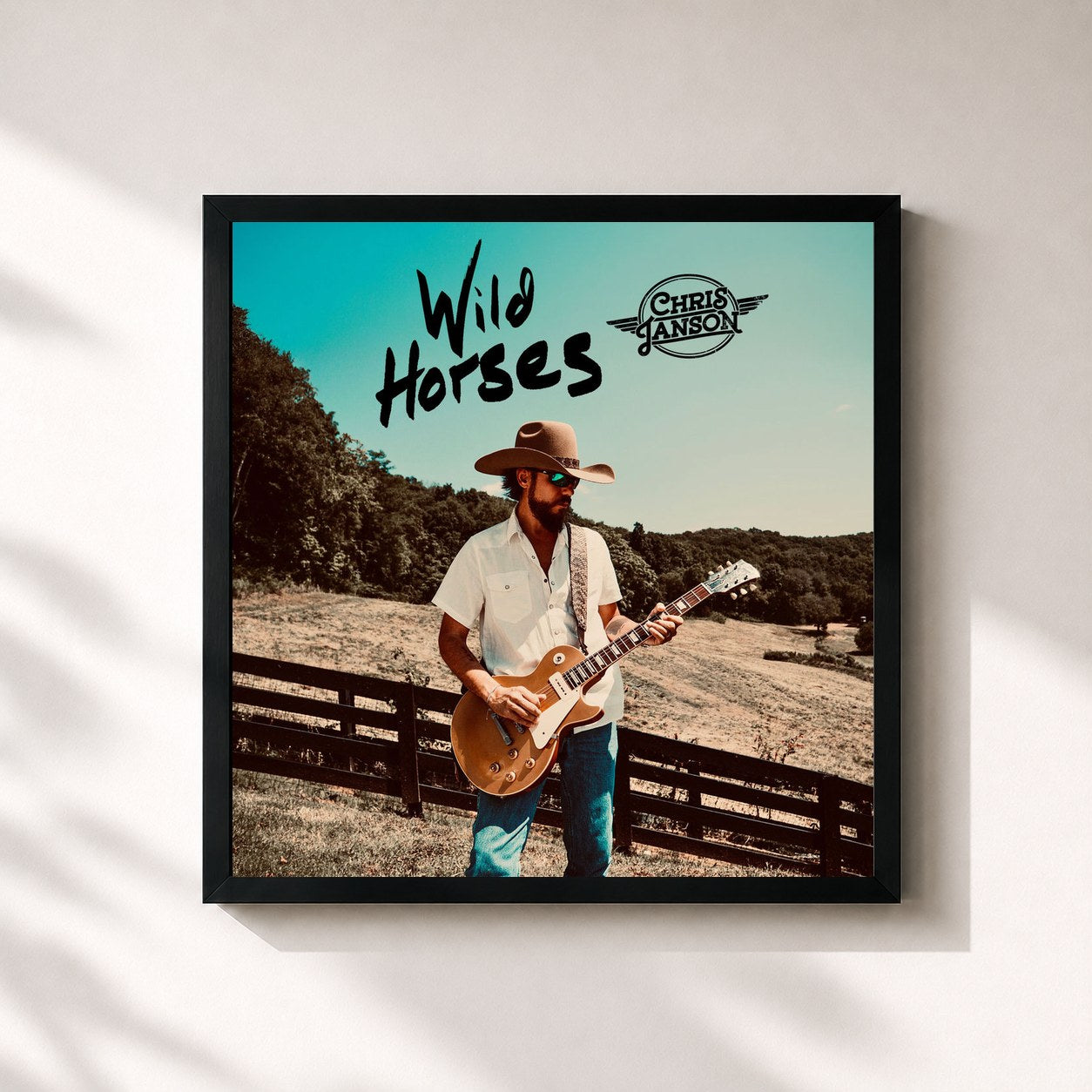 #noir Tableau carré de l'album Wild Horses de Chris Janson, cadre noir 32x32 cm