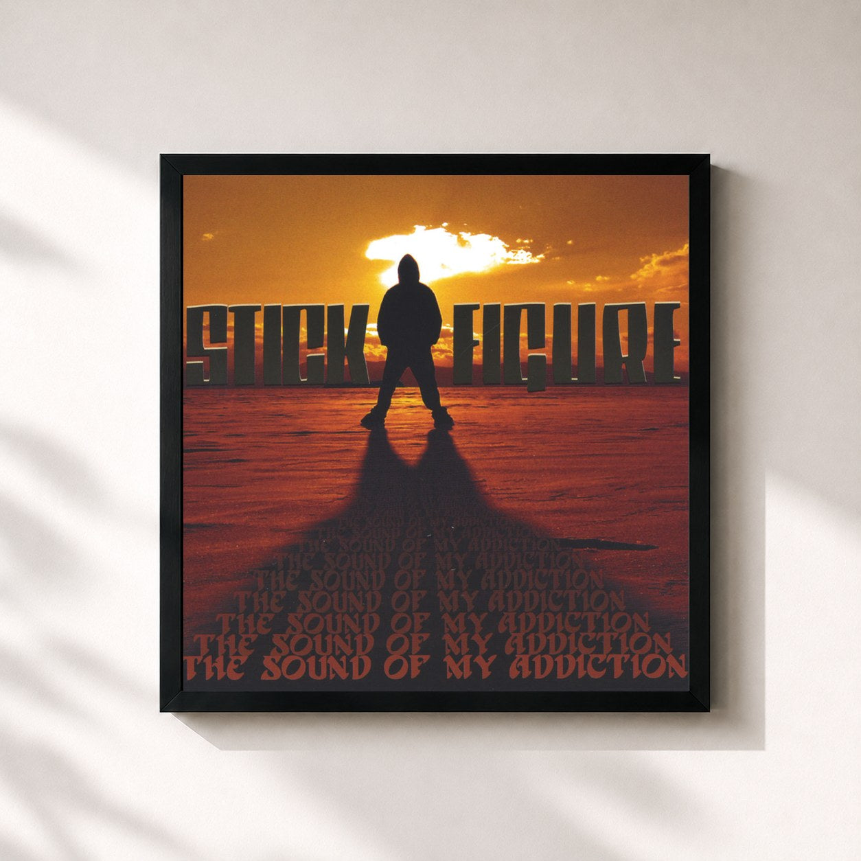 #noir Tableau carré de l'album The Sound of My Addiction de Stick Figure, cadre noir 32x32 cm