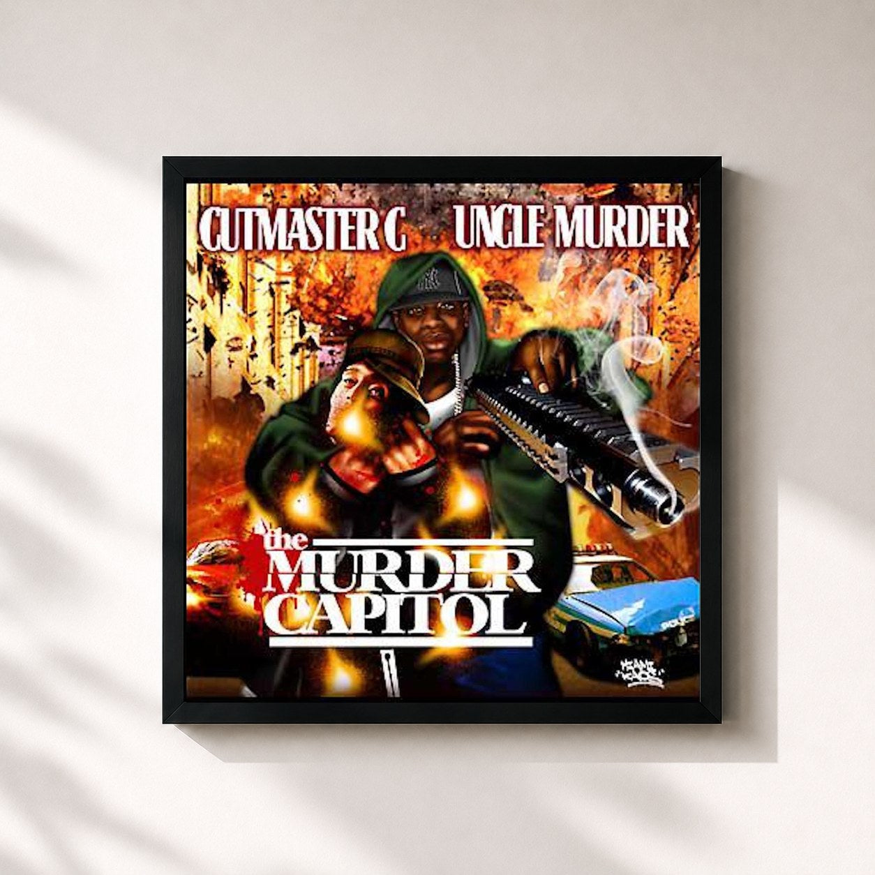 #noir Tableau carré de l'album The Murder Capitol de Uncle Murda, cadre noir 32x32 cm