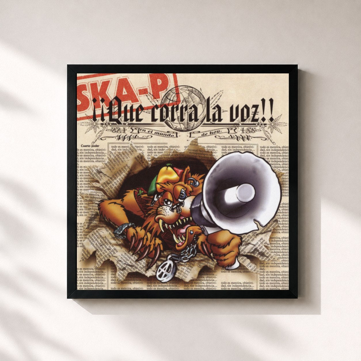 #noir Tableau carré de l'album Que Corra La Voz de Ska-P, cadre noir 32x32 cm