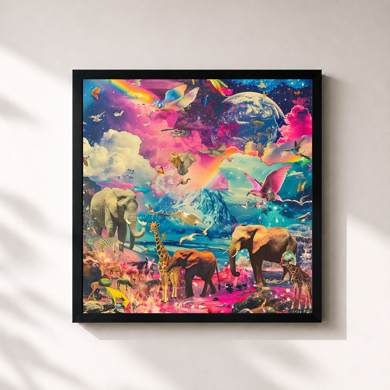 #noir Tableau carré de l'album lofi that's safe and sound de LÉON, cadre noir 32x32 cm