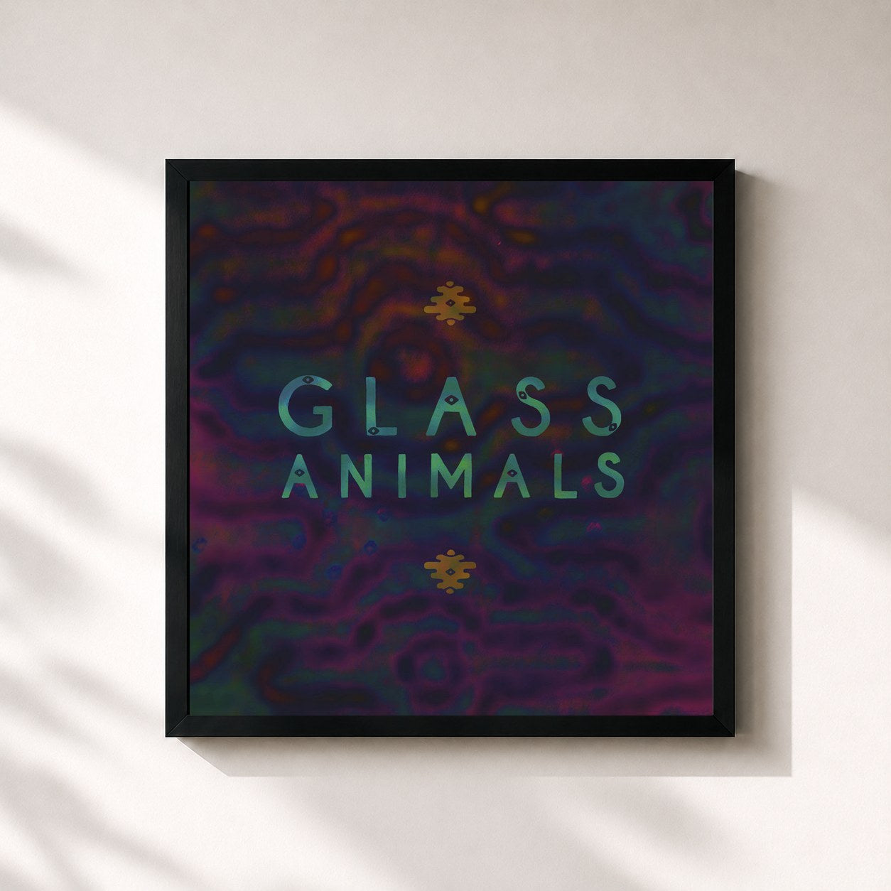 #noir Tableau carré de l'album Glass Animals de Glass Animals, cadre noir 32x32 cm