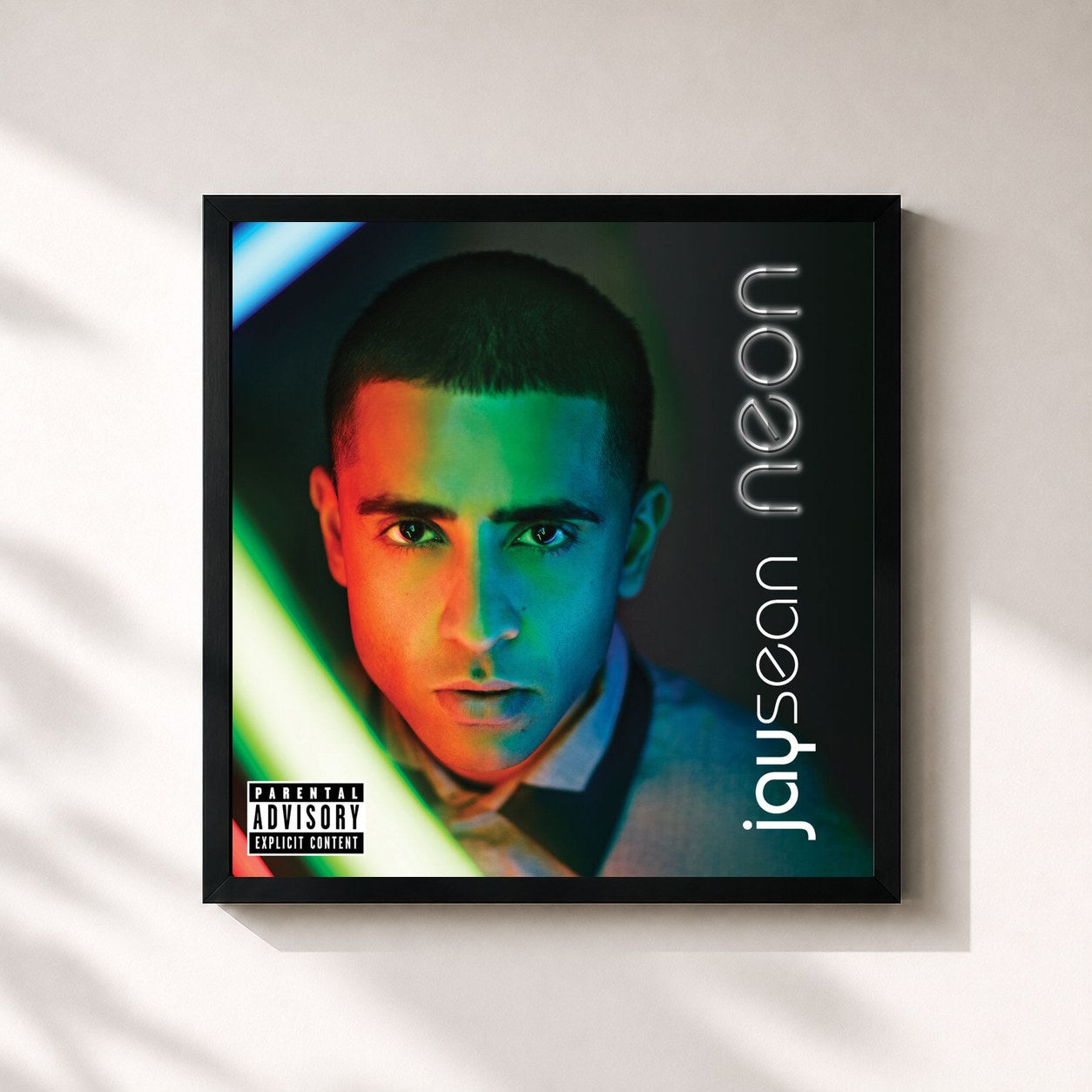 #noir Tableau carré de l'album Neon de Jay Sean, cadre noir 32x32 cm