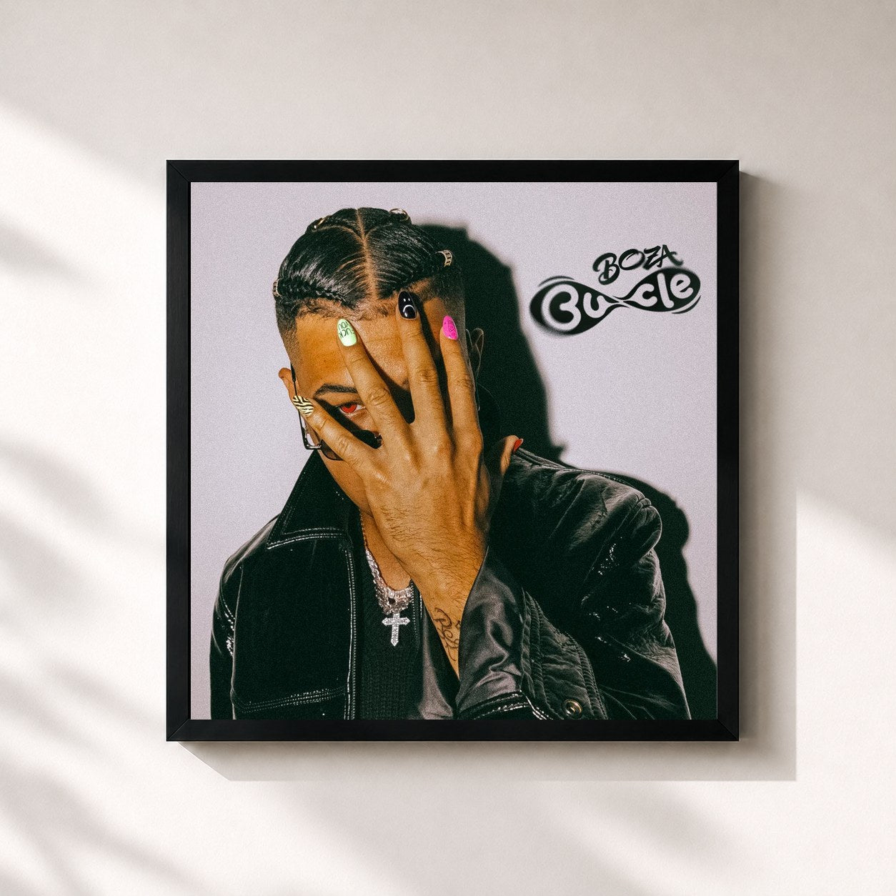 #noir Tableau carré de l'album Bucle de Boza, cadre noir 32x32 cm