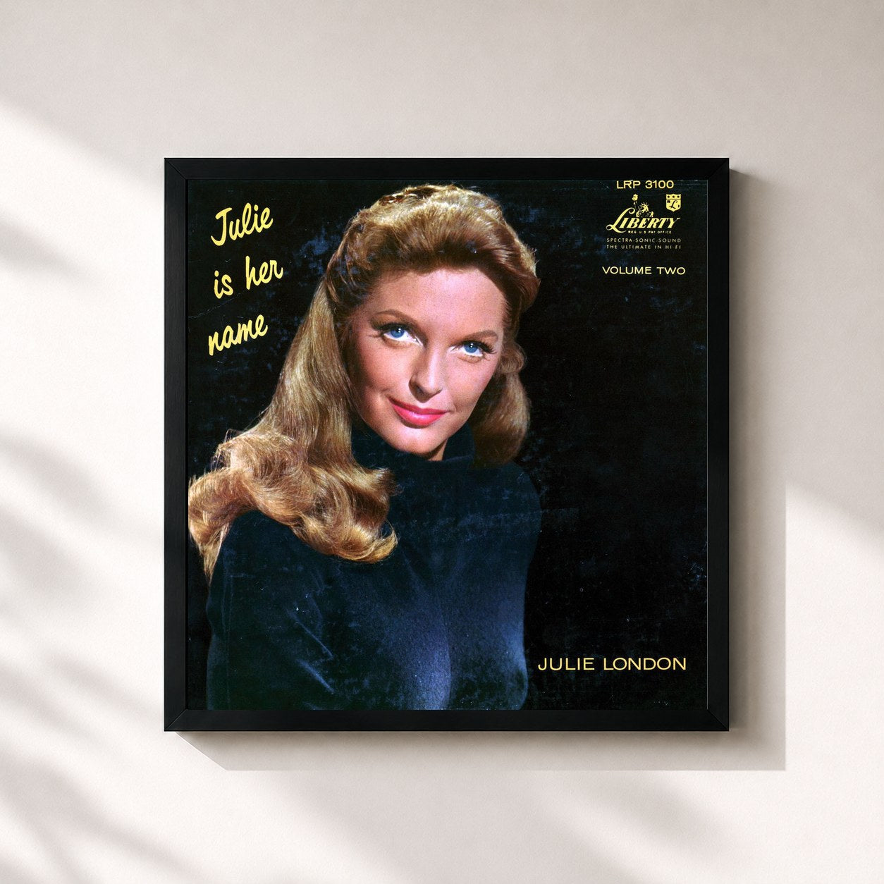 #noir Tableau carré de l'album Julie Is Her Name, Vol. 2 de Julie London, cadre noir 32x32 cm
