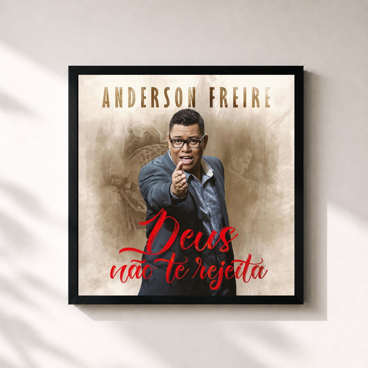 #noir Tableau carré de l'album Deus Não Te Rejeita de Anderson Freire, cadre noir 32x32 cm