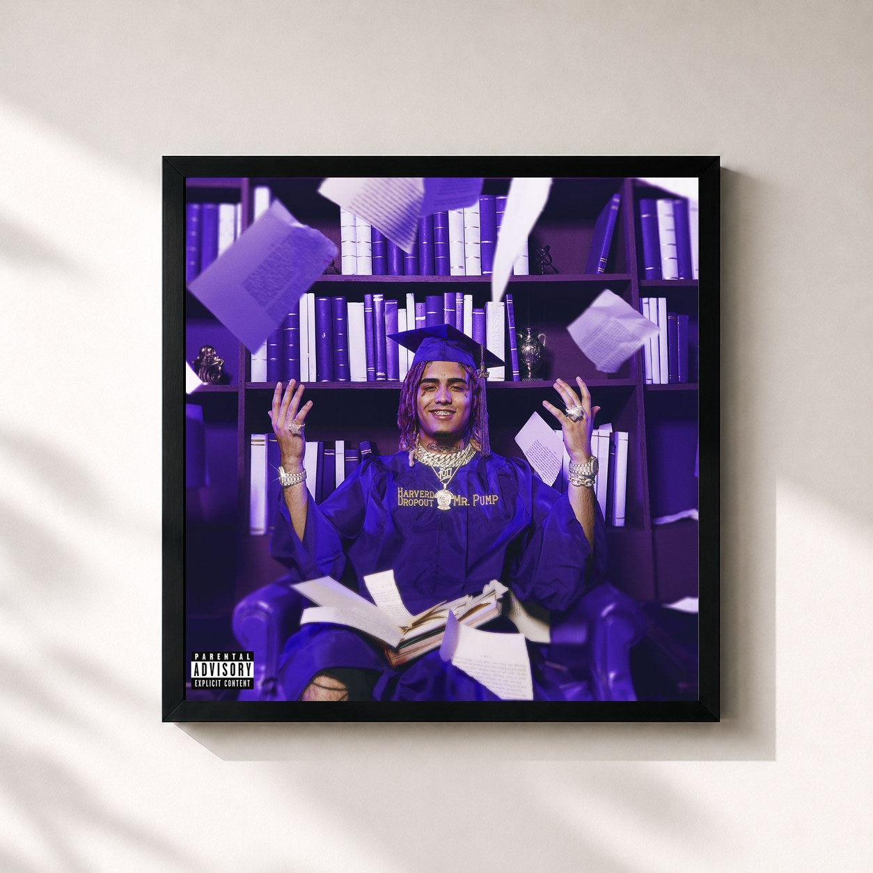 #noir Tableau carré de l'album Harverd Dropout de Lil Pump, cadre noir 32x32 cm