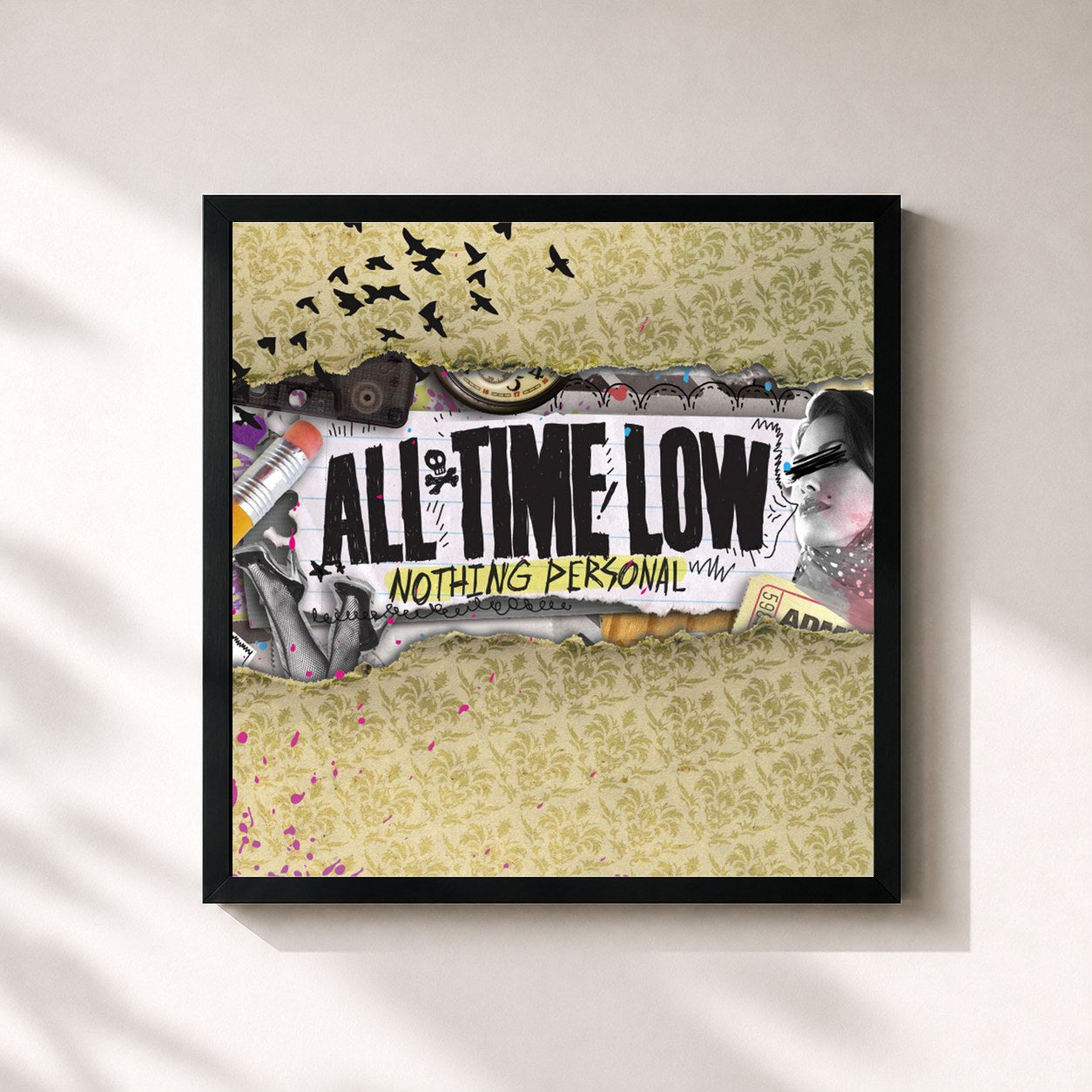 #noir Tableau carré de l'album Nothing Personal de All Time Low, cadre noir 32x32 cm
