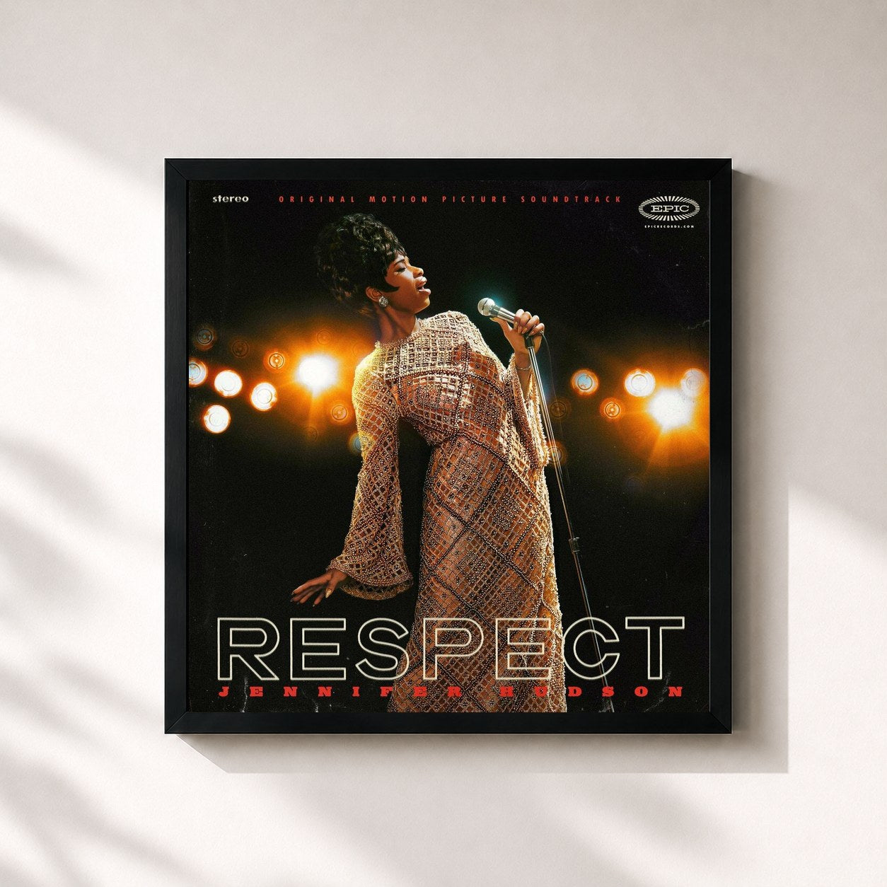 #noir Tableau carré de l'album RESPECT (Original Motion Picture Soundtrack) de Jennifer Hudson, cadre noir 32x32 cm