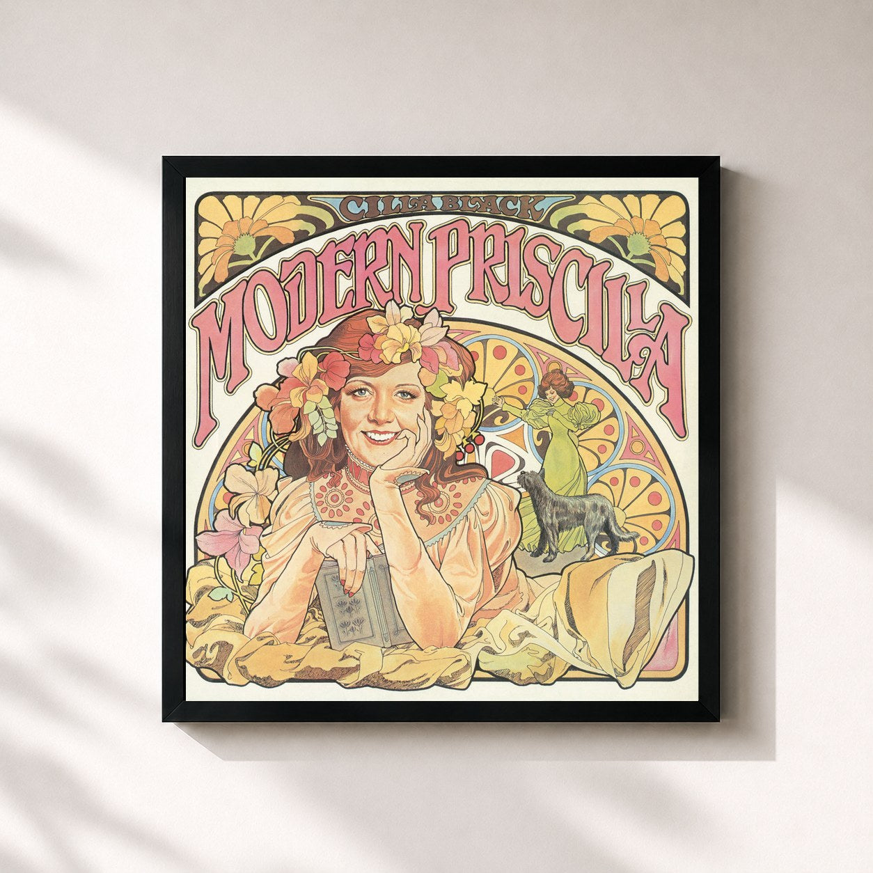#noir Tableau carré de l'album Modern Priscilla de Cilla Black, cadre noir 32x32 cm