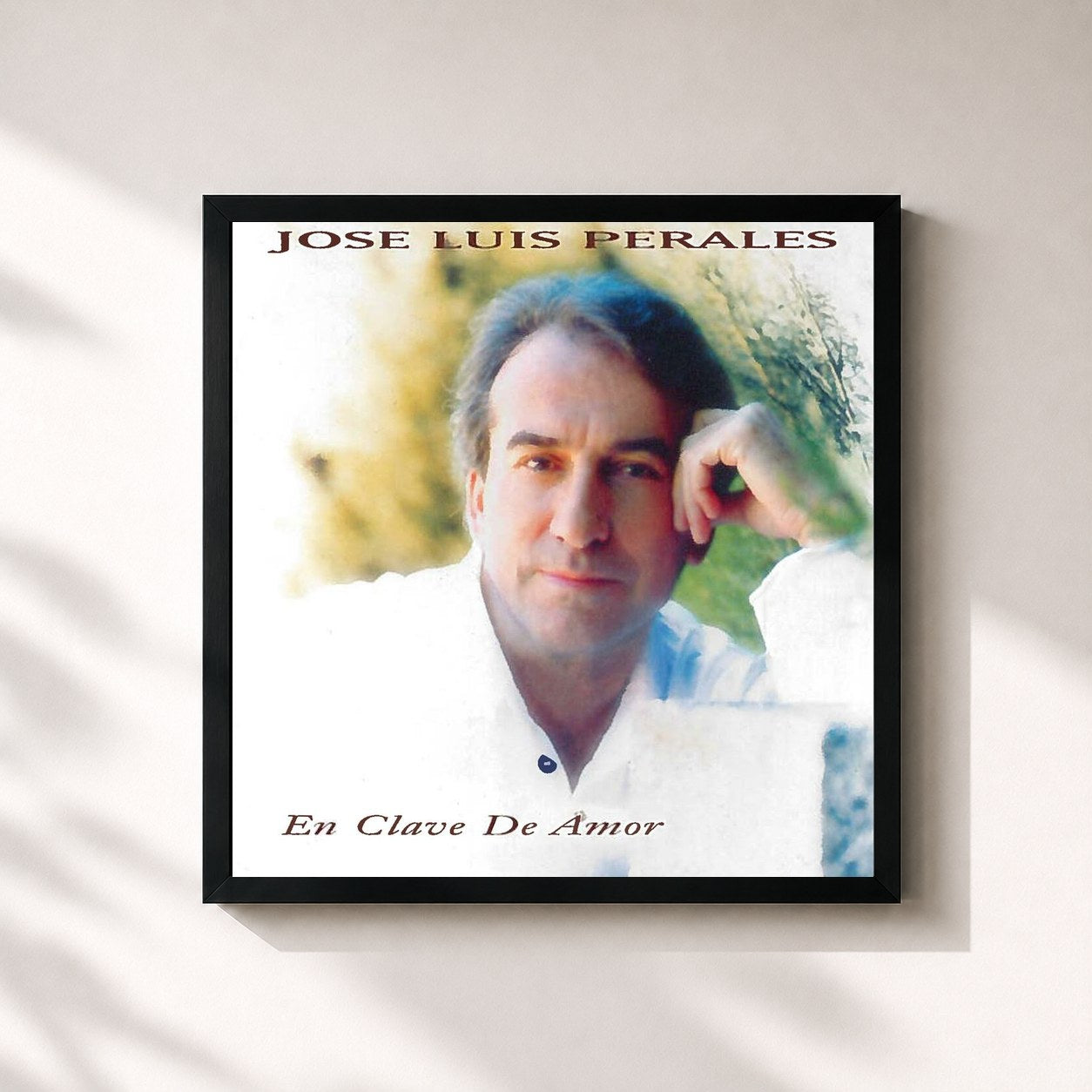 #noir Tableau carré de l'album En Clave de Amor de José Luis Perales, cadre noir 32x32 cm