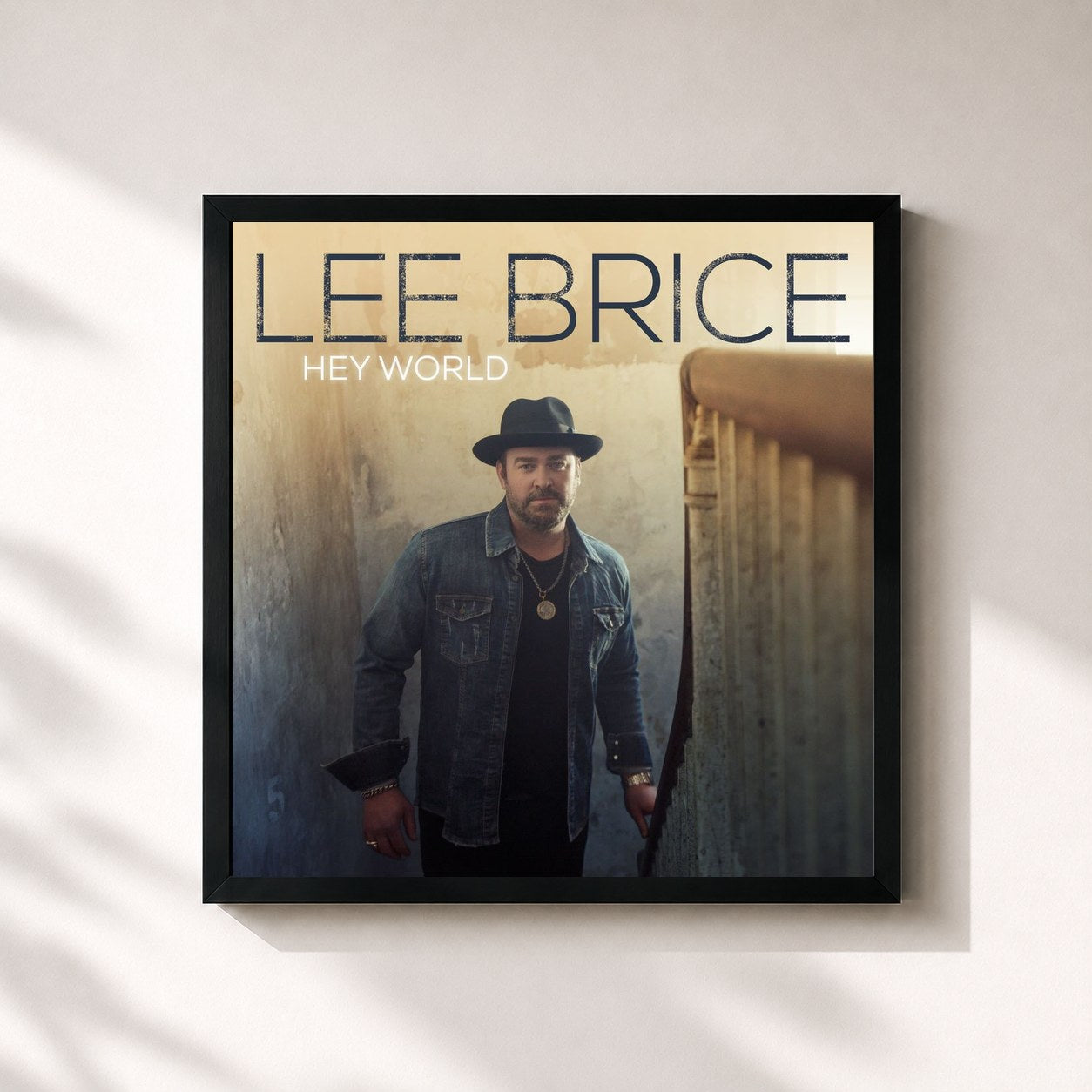 #noir Tableau carré de l'album Hey World de Lee Brice, cadre noir 32x32 cm