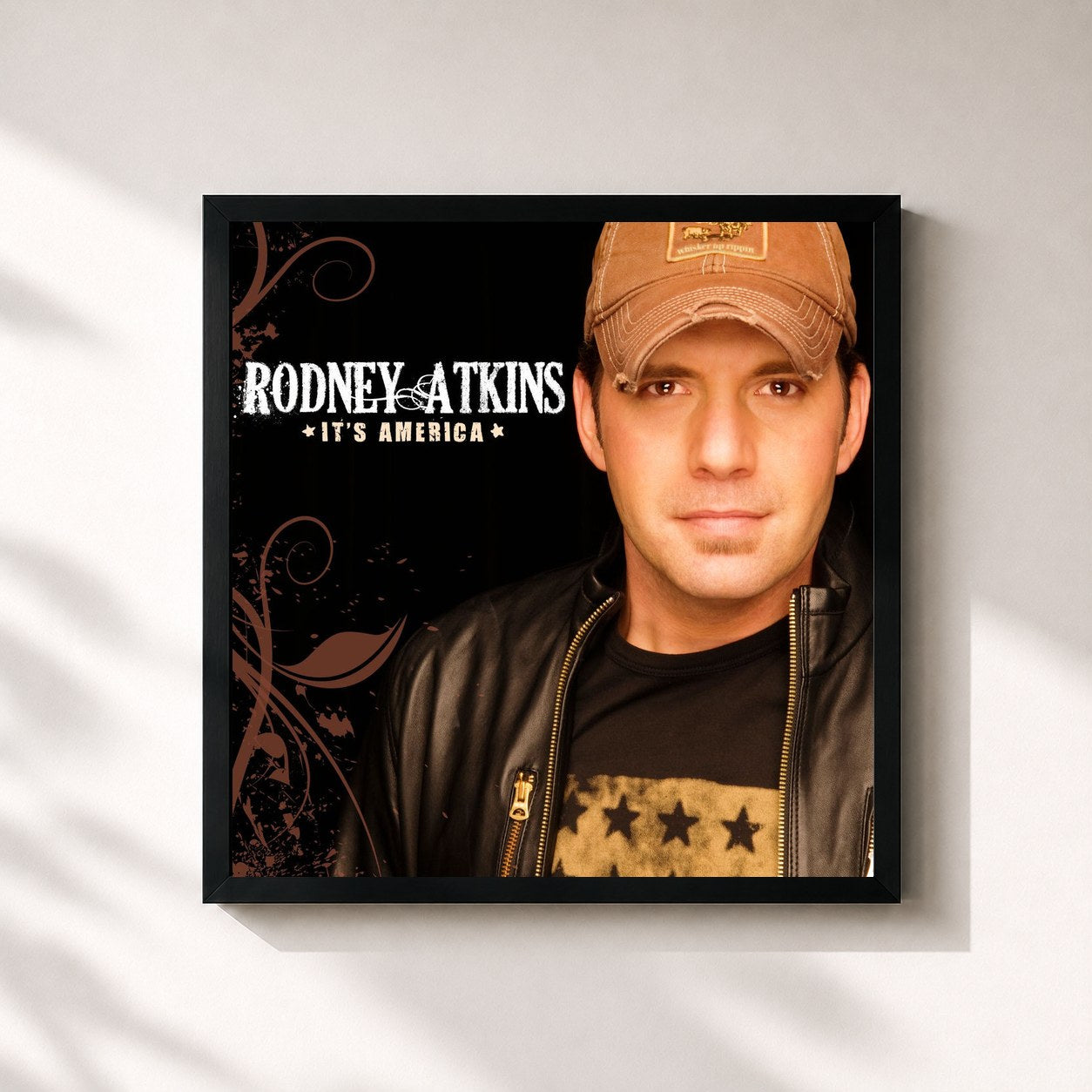 #noir Tableau carré de l'album It's America de Rodney Atkins, cadre noir 32x32 cm