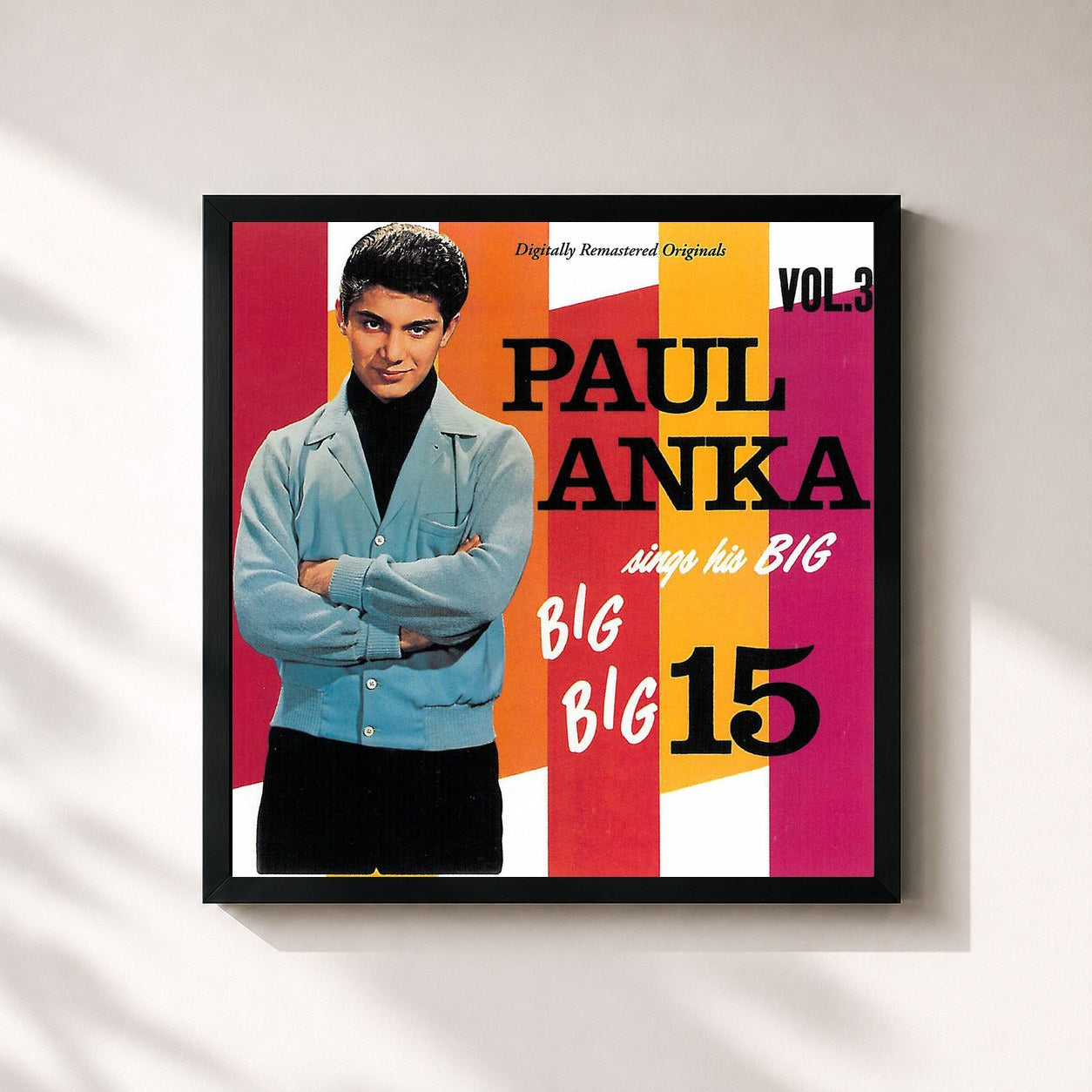 #noir Tableau carré de l'album Paul Anka Sings His Big 15 (Vol. 3 / Remastered) de Paul Anka, cadre noir 32x32 cm
