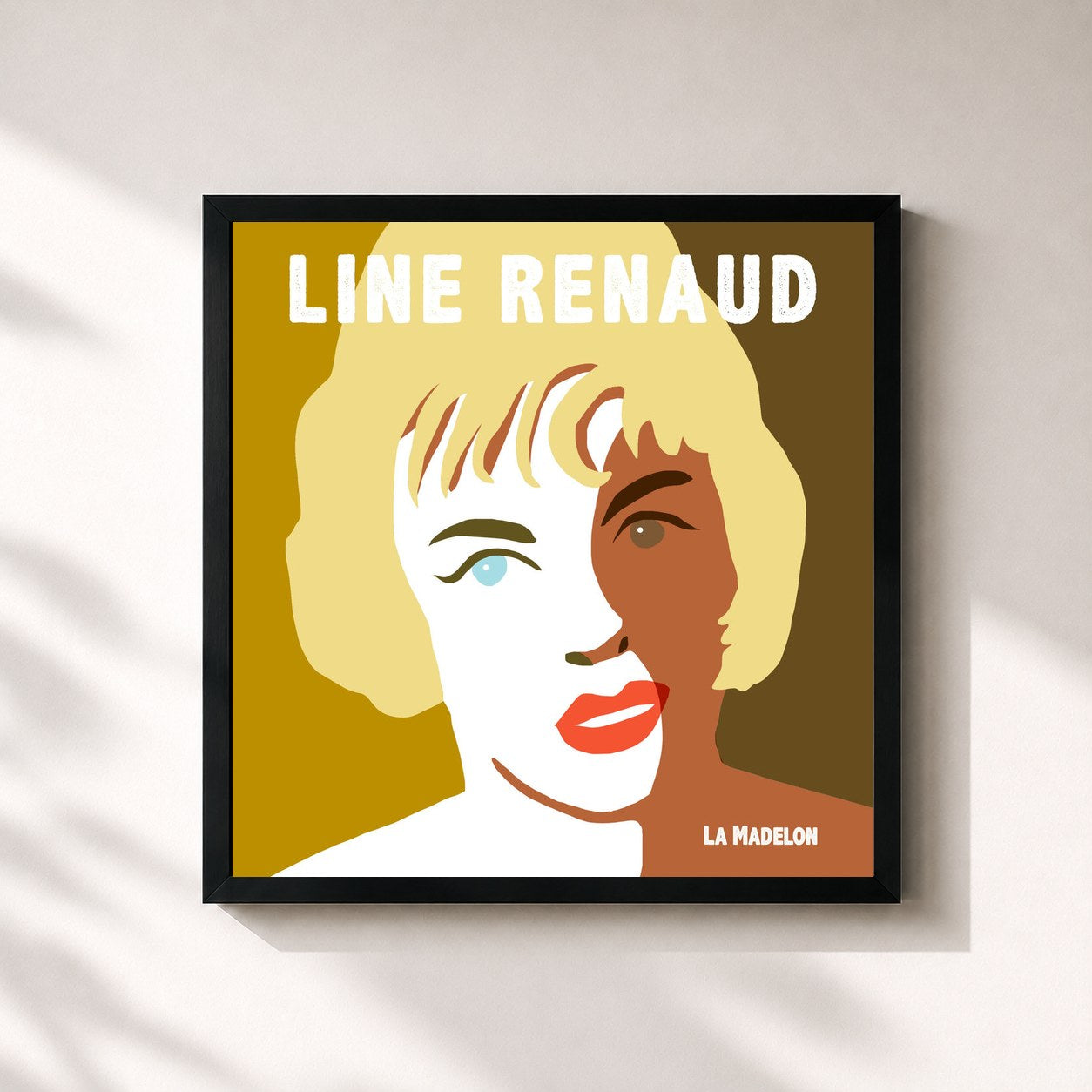 #noir Tableau carré de l'album La Madelon de Line Renaud, cadre noir 32x32 cm