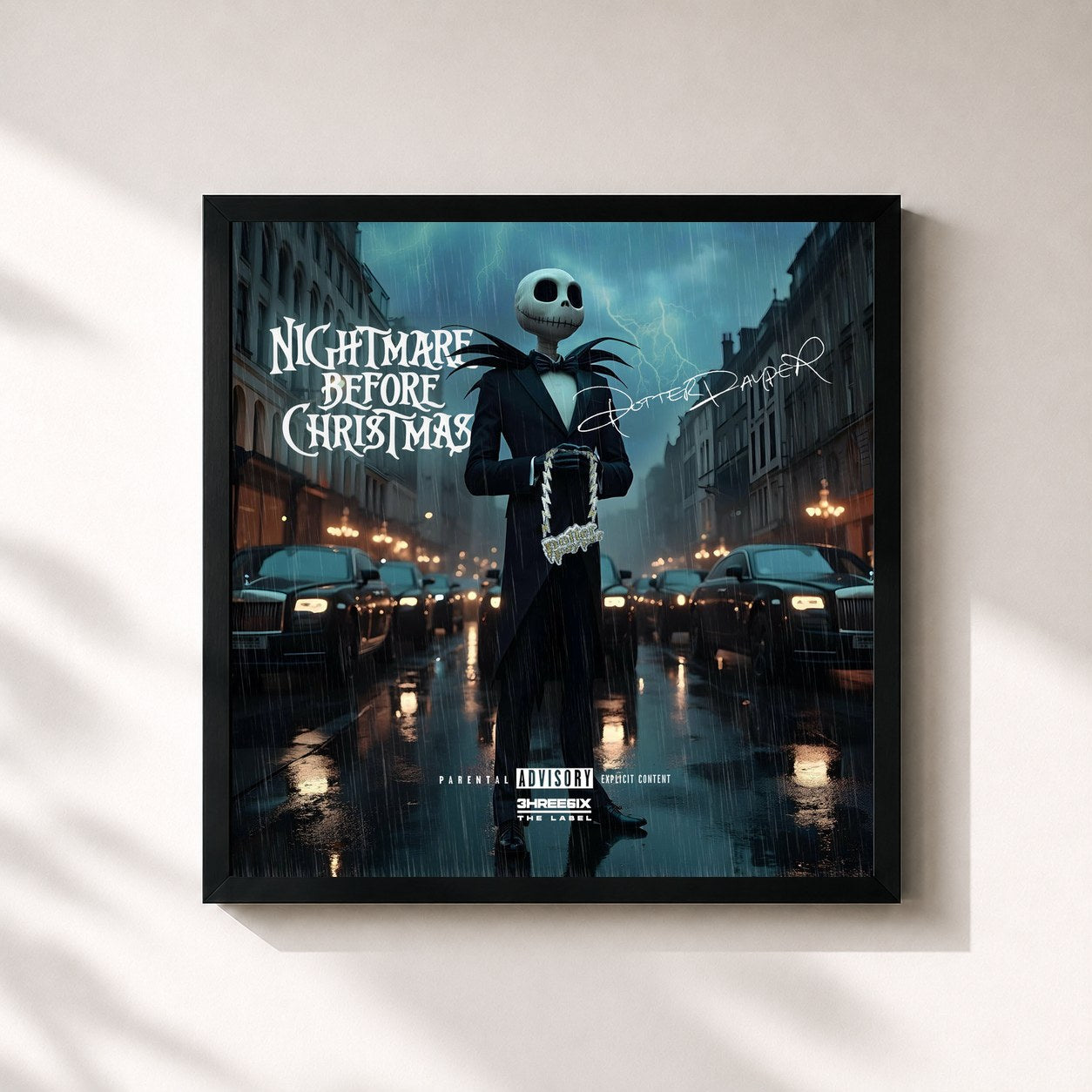 #noir Tableau carré de l'album Nightmare Before Christmas de Potter Payper, cadre noir 32x32 cm