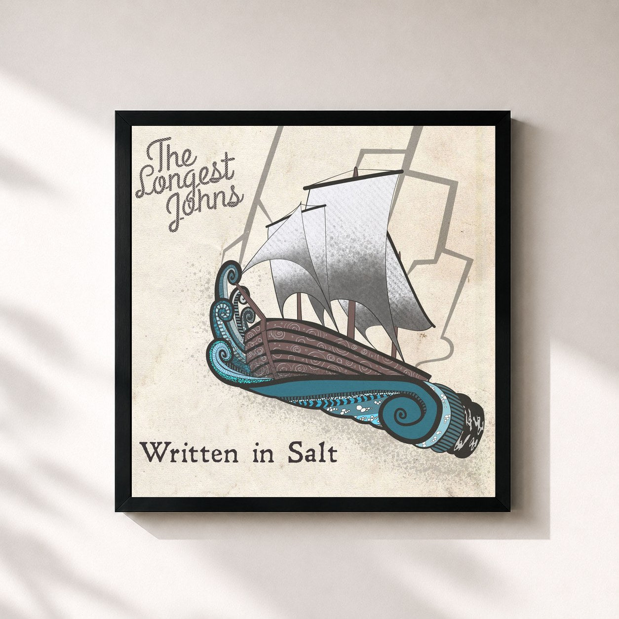 #noir Tableau carré de l'album Written In Salt de The Longest Johns, cadre noir 32x32 cm