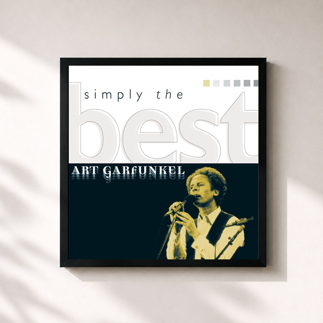 #noir Tableau carré de l'album Simply The Best de Art Garfunkel, cadre noir 32x32 cm