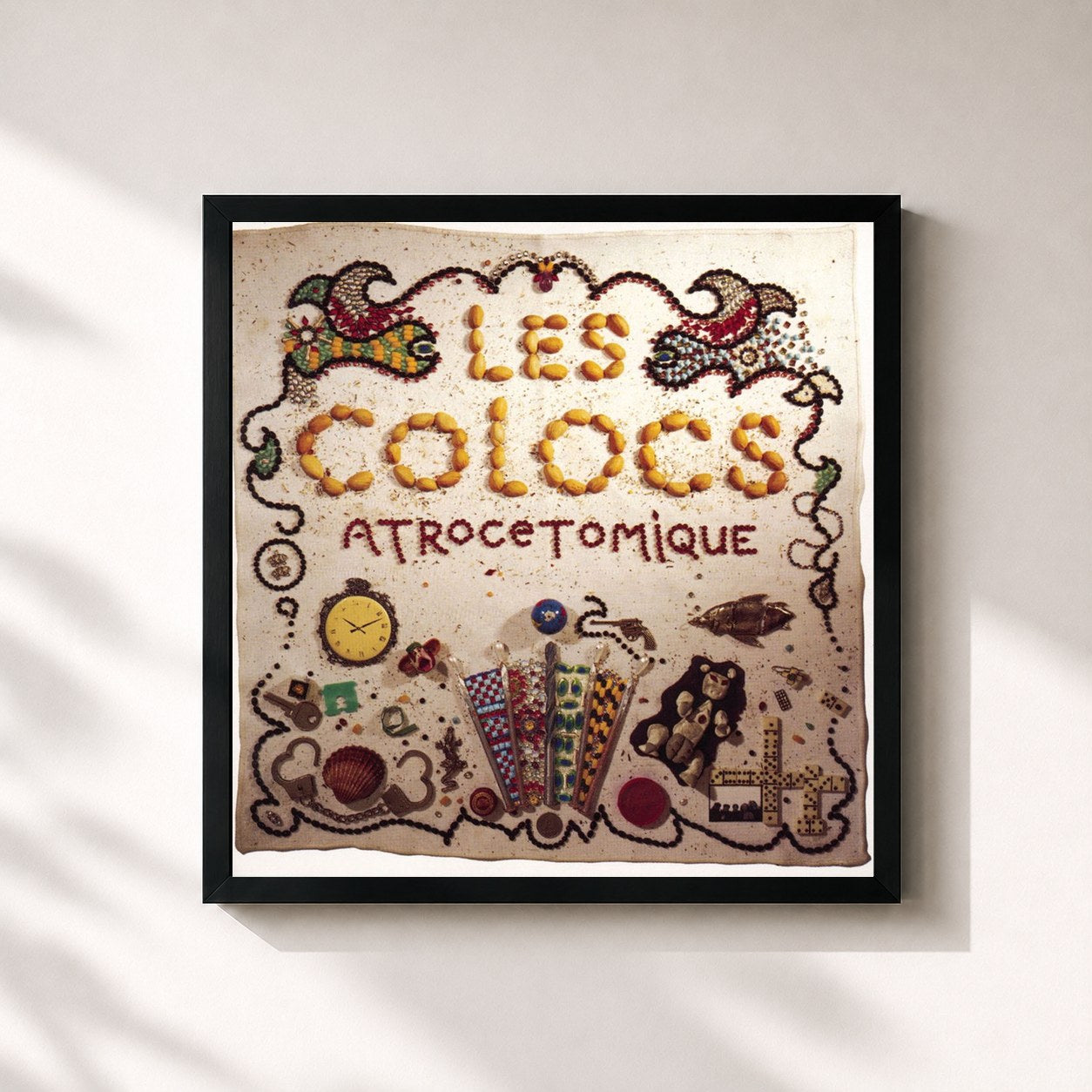 #noir Tableau carré de l'album Atrocetomique de Les Colocs, cadre noir 32x32 cm