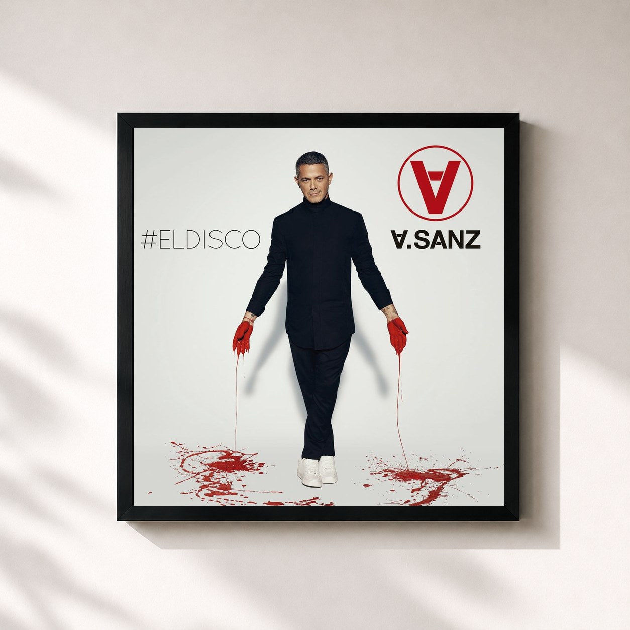 #noir Tableau carré de l'album #ELDISCO de Alejandro Sanz, cadre noir 32x32 cm