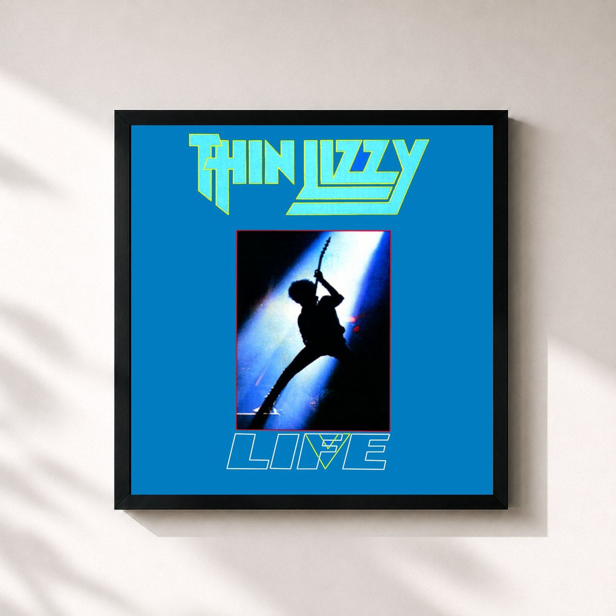 #noir Tableau carré de l'album Life de Thin Lizzy, cadre noir 32x32 cm