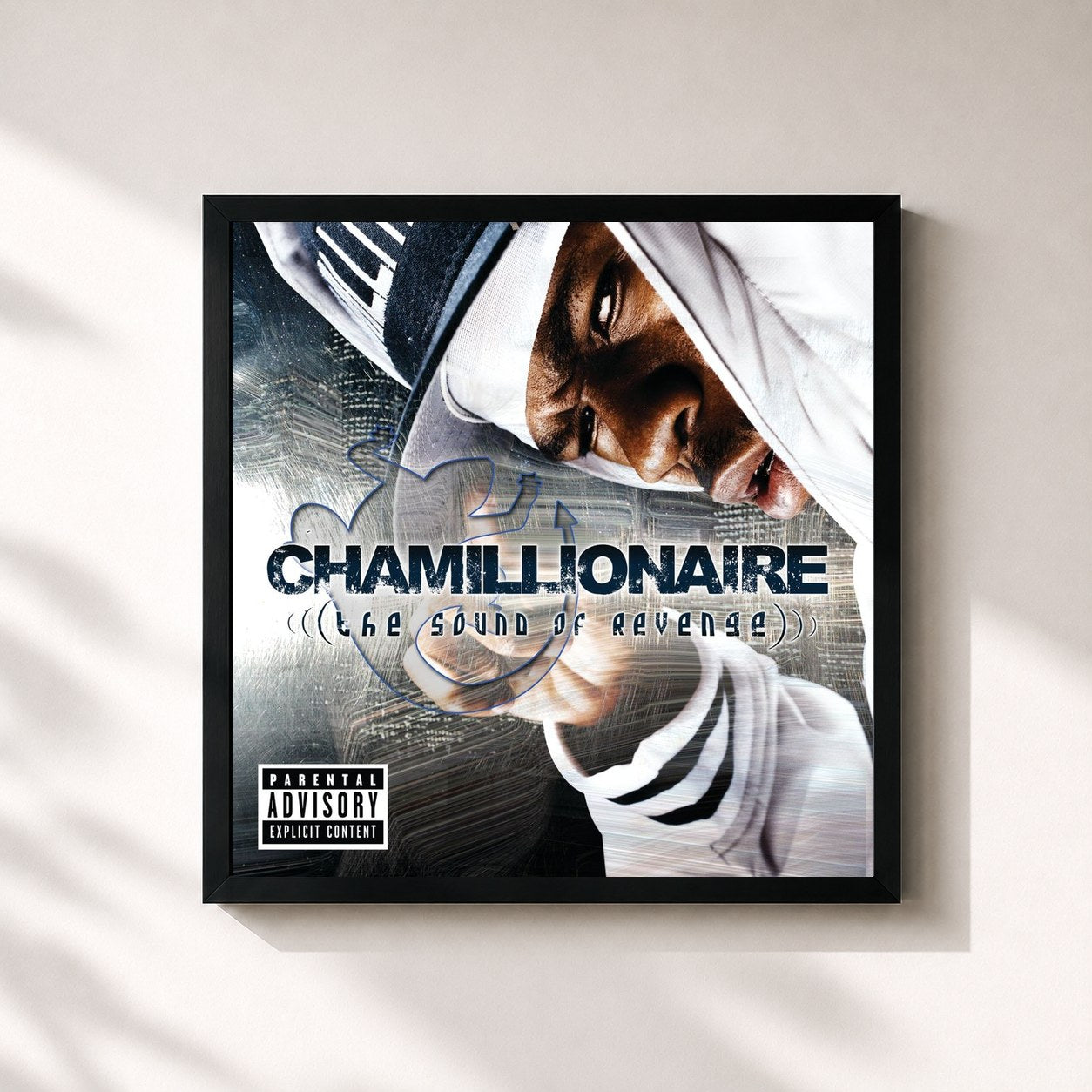 #noir Tableau carré de l'album The Sound of Revenge de Chamillionaire, cadre noir 32x32 cm