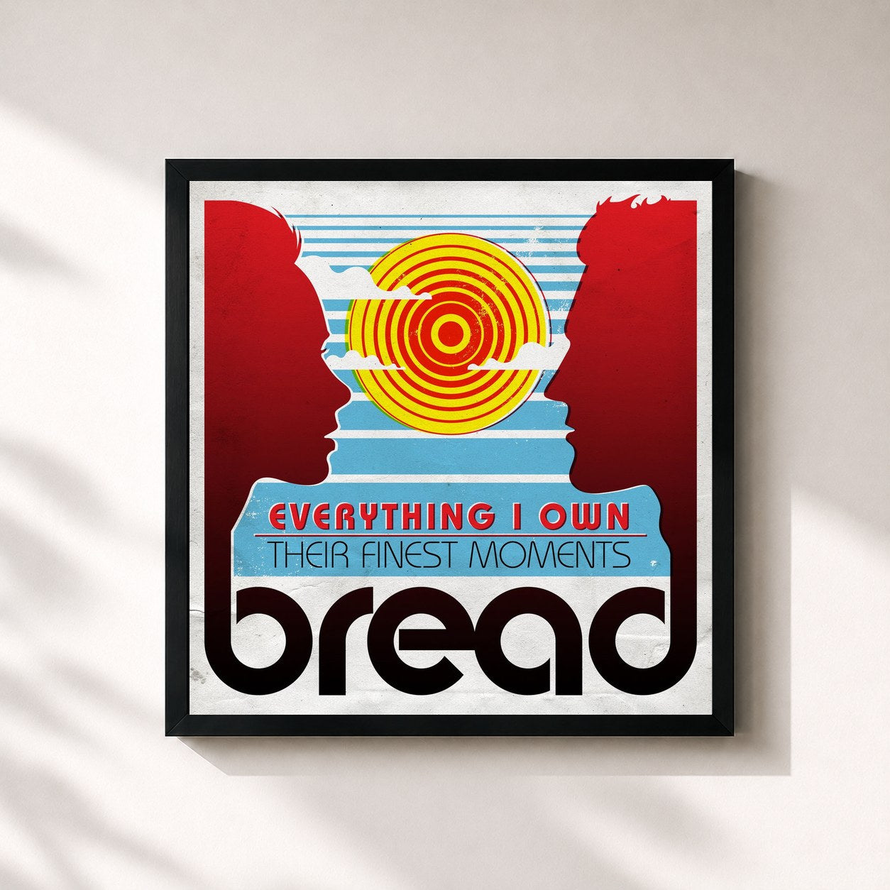 #noir Tableau carré de l'album Everything I Own: Their Finest Moments de Bread, cadre noir 32x32 cm