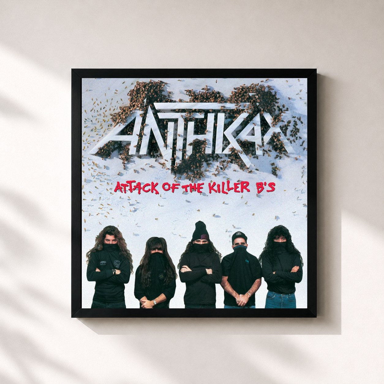 #noir Tableau carré de l'album Attack Of The Killer B's de Anthrax, cadre noir 32x32 cm