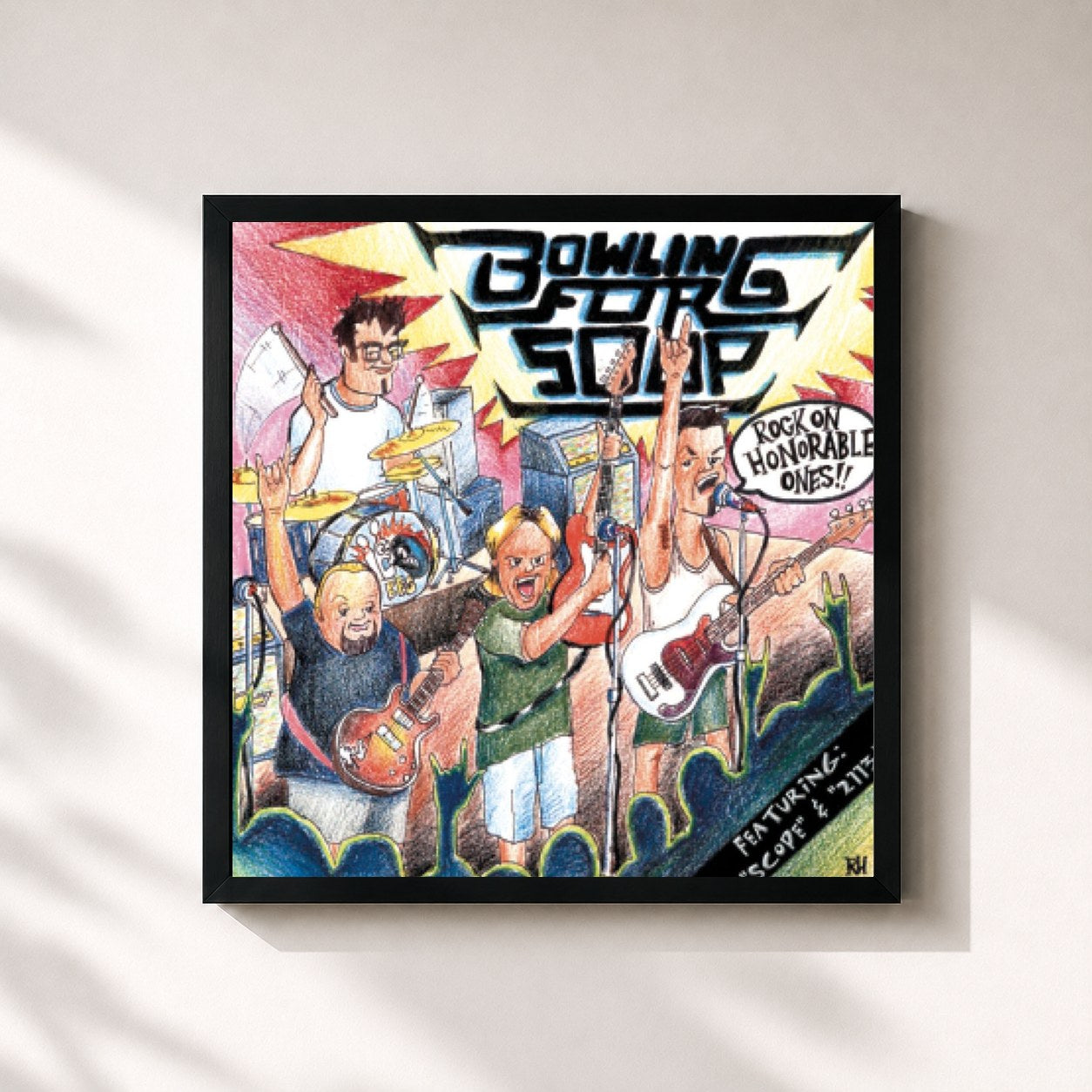 #noir Tableau carré de l'album Rock On Honorable Ones de Bowling for Soup, cadre noir 32x32 cm