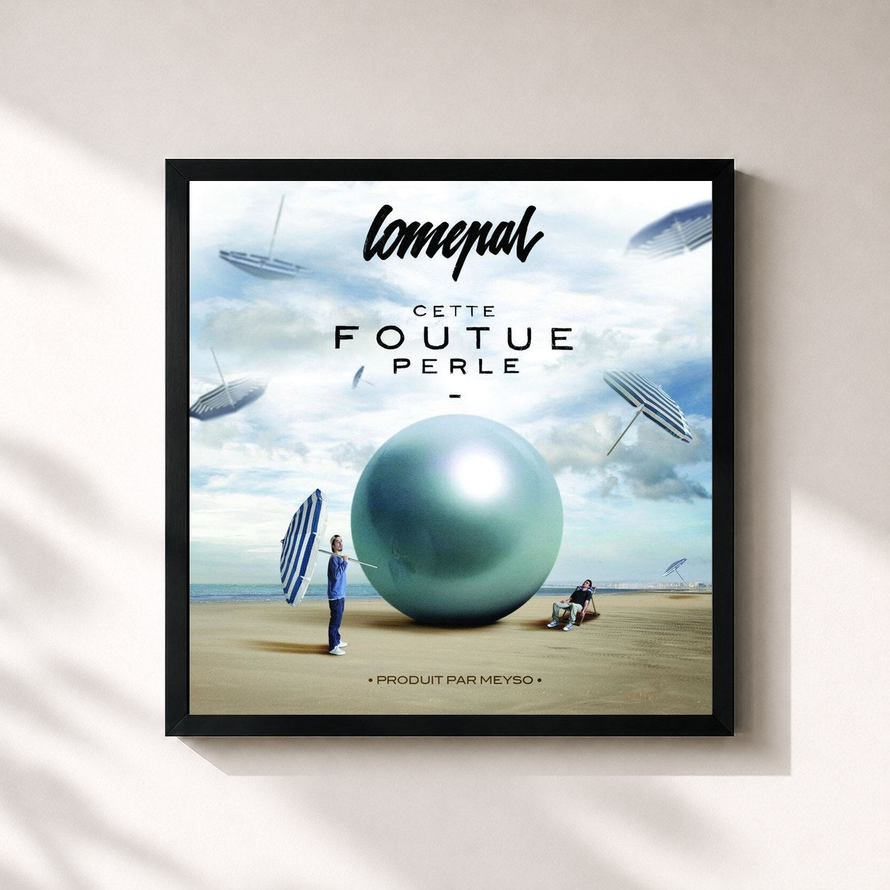 #noir Tableau carré de l'album Cette foutue perle de Lomepal, cadre noir 32x32 cm