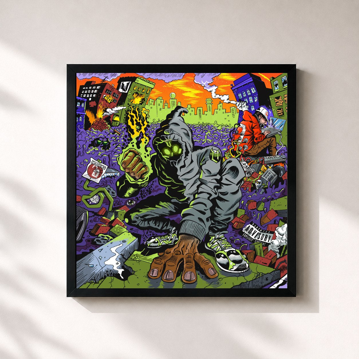 #noir Tableau carré de l'album UNLOCKED de Denzel Curry, cadre noir 32x32 cm