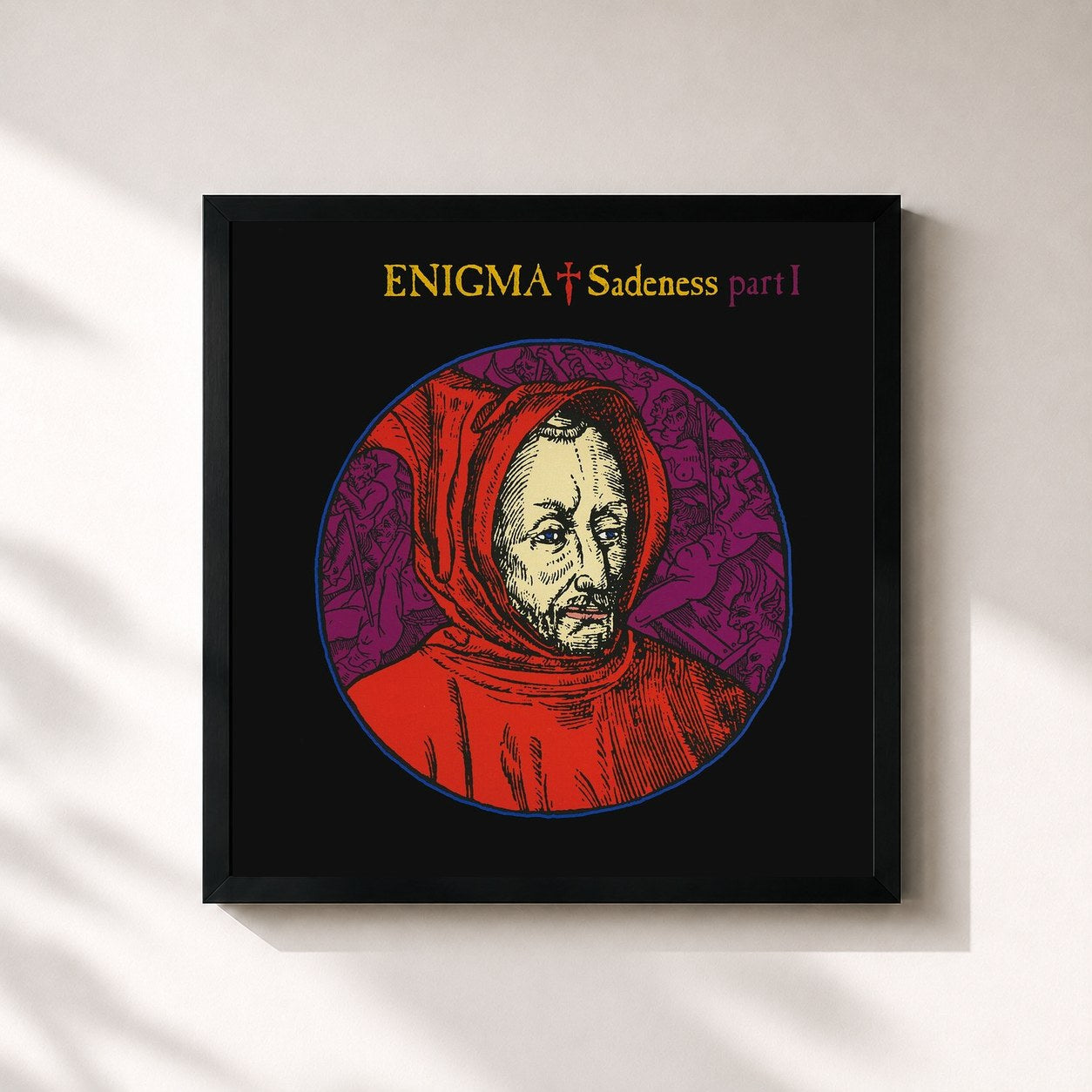 #noir Tableau carré de l'album Sadeness (Part I) de Enigma, cadre noir 32x32 cm