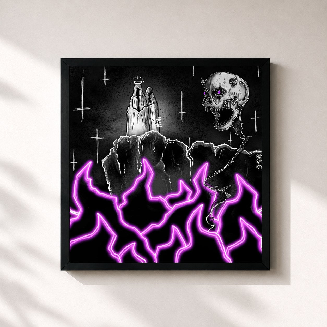 #noir Tableau carré de l'album Freddie's Inferno (Deluxe) de Freddie Dredd, cadre noir 32x32 cm