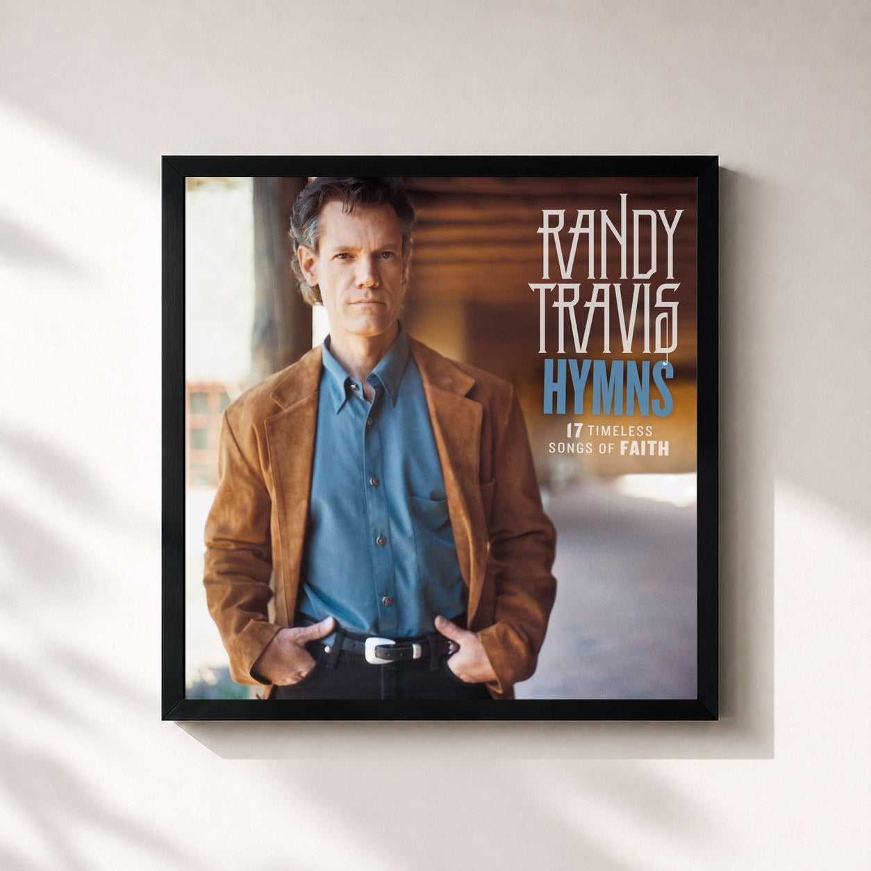 #noir Tableau carré de l'album Hymns: 17 Timeless Songs of Faith de Randy Travis, cadre noir 32x32 cm