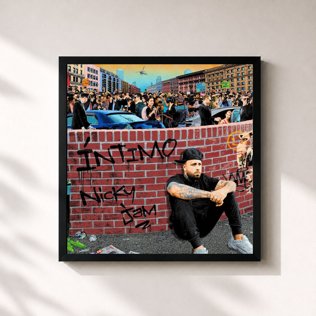 #noir Tableau carré de l'album Intimo de Nicky Jam, cadre noir 32x32 cm