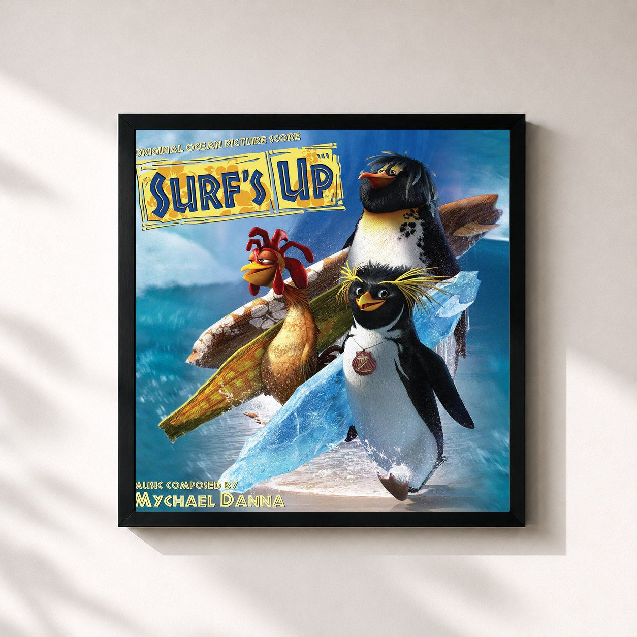 #noir Tableau carré de l'album Surf's up (Original Motion Picture Score) de Mychael Danna, cadre noir 32x32 cm