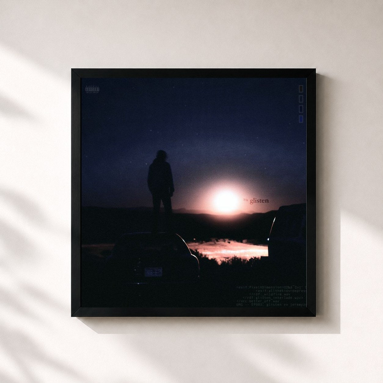#noir Tableau carré de l'album glisten de Jeremy Zucker, cadre noir 32x32 cm